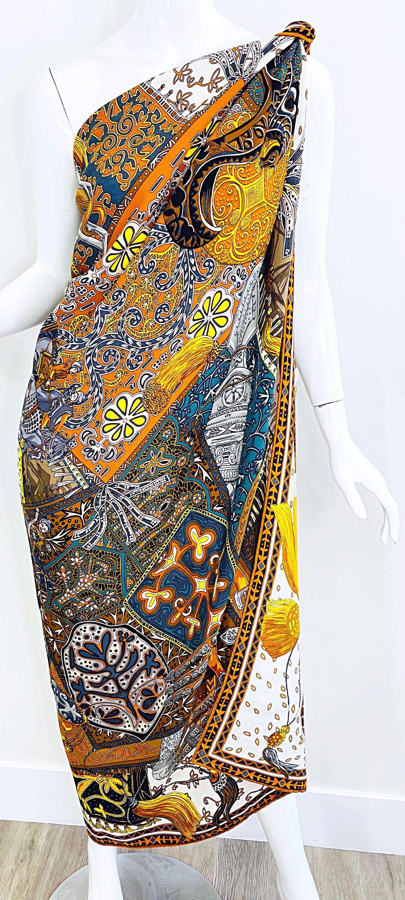 New Hermes Cavaliers du Caucase Huge 140cm Cashmere and Silk Shawl Scarf Throw For Sale 1