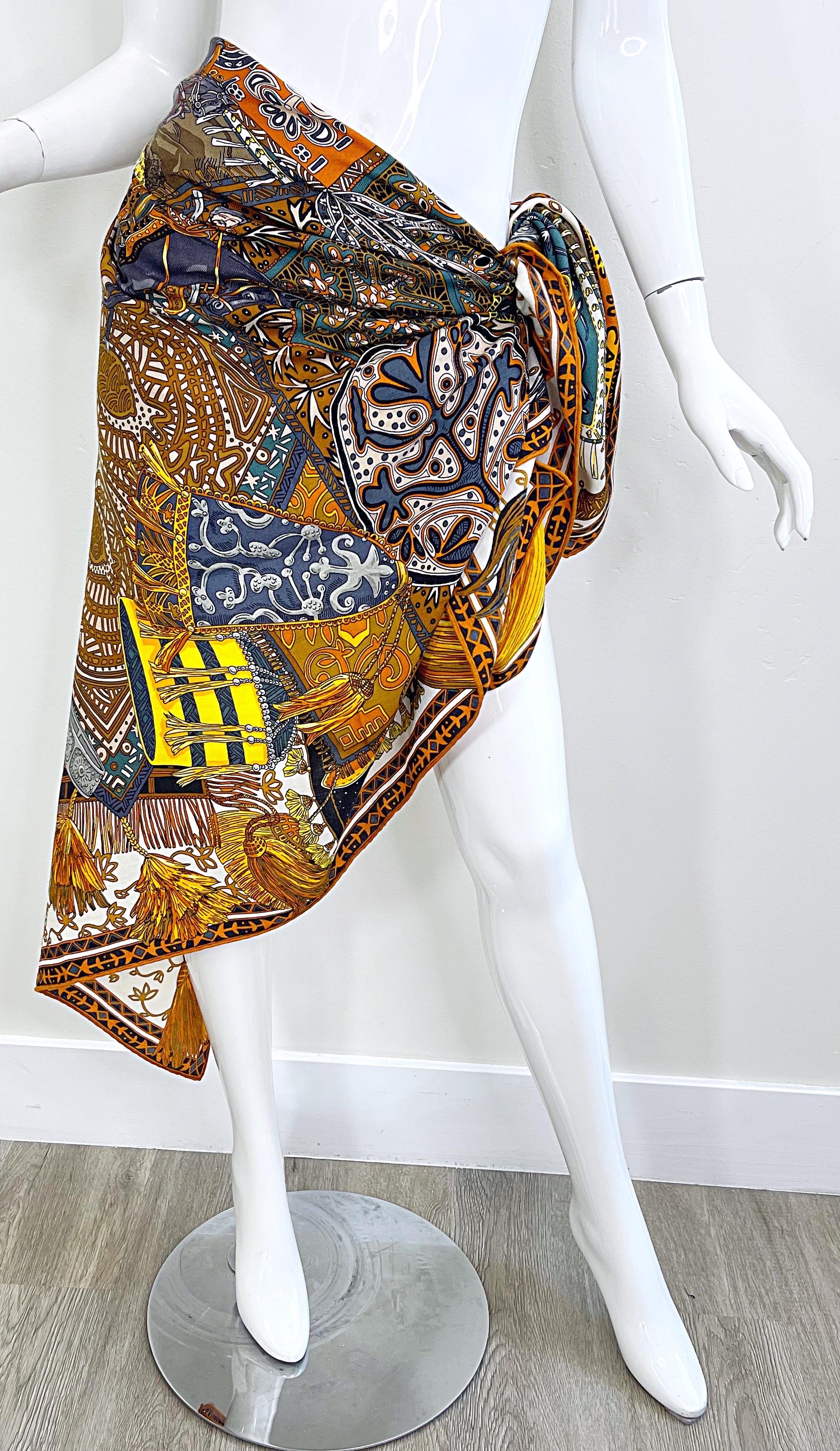 New Hermes Cavaliers du Caucase Huge 140cm Cashmere and Silk Shawl Scarf Throw For Sale 2
