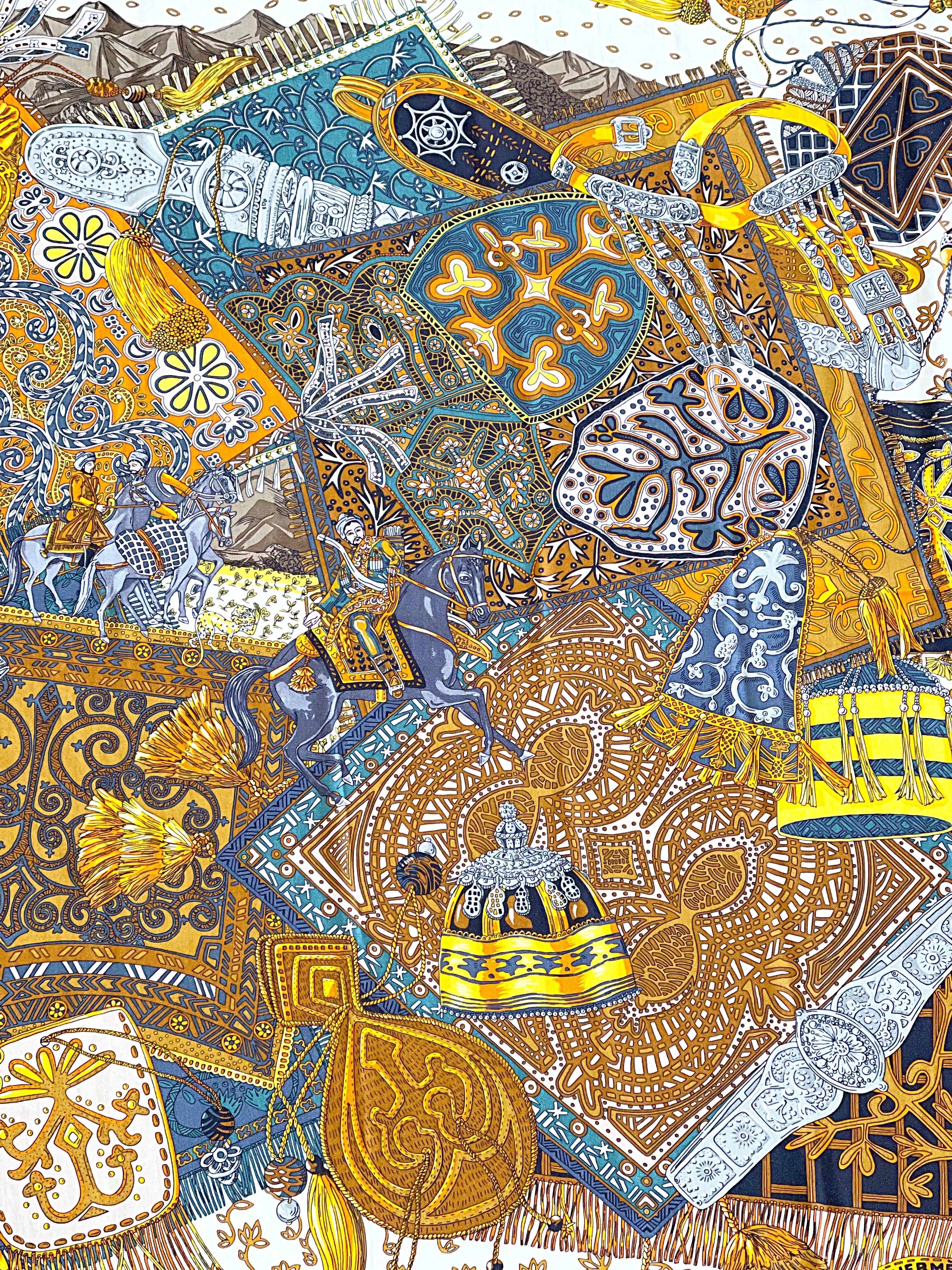 New Hermes Cavaliers du Caucase Huge 140cm Cashmere and Silk Shawl Scarf Throw For Sale 3