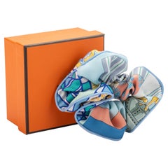 New Hermes Celeste Silk Hair Scrunchie in Box