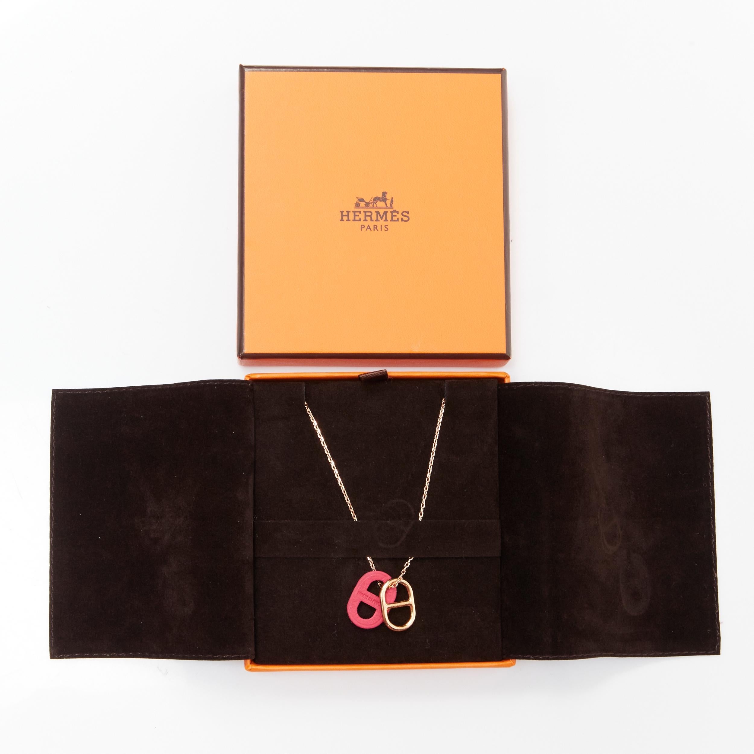 new HERMES Chain D'ancre rose gold plated pink leather pendant short necklace For Sale 1