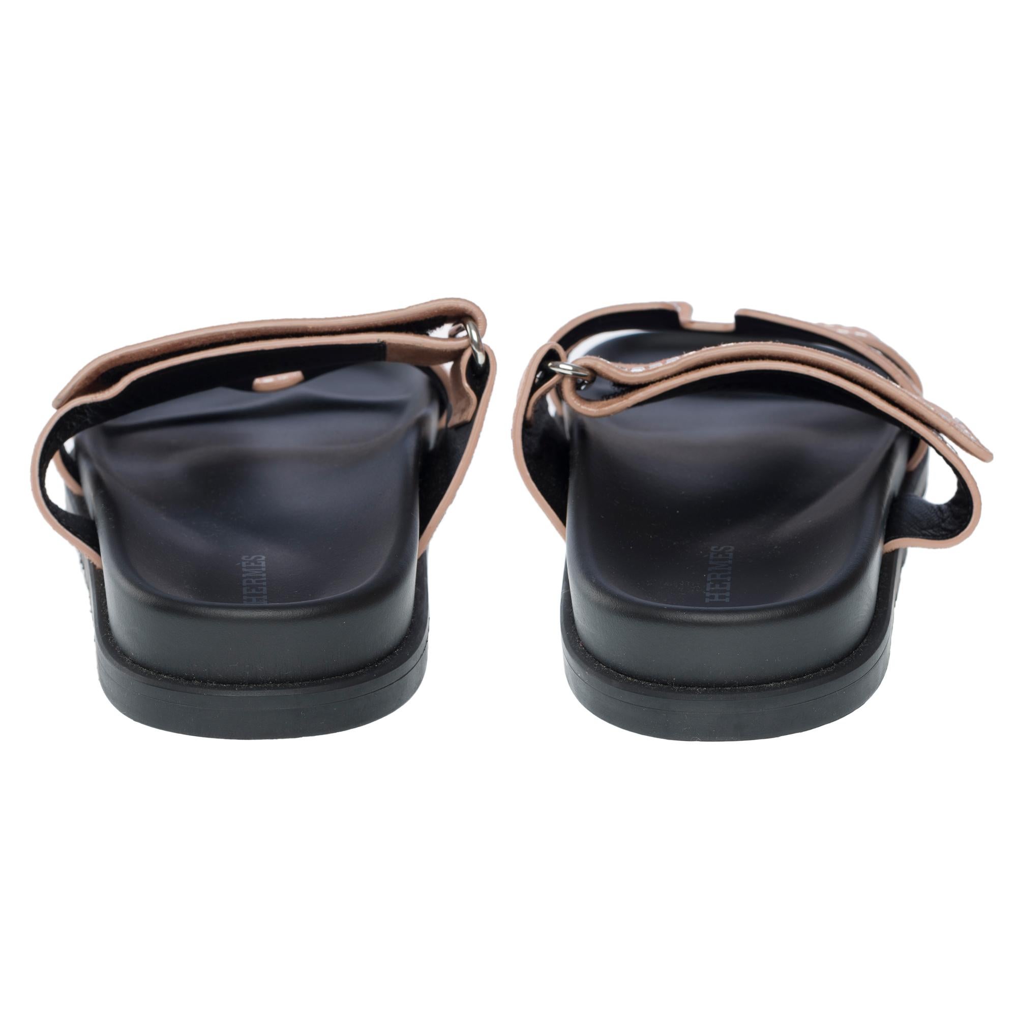 New Hermès Chypre flat sandals in Rose Perle Goat skin velours , Size 5.5 In New Condition For Sale In Paris, IDF