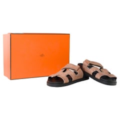 New Hermès Chypre flat sandals in Rose Perle Goat skin velours , Size 5.5
