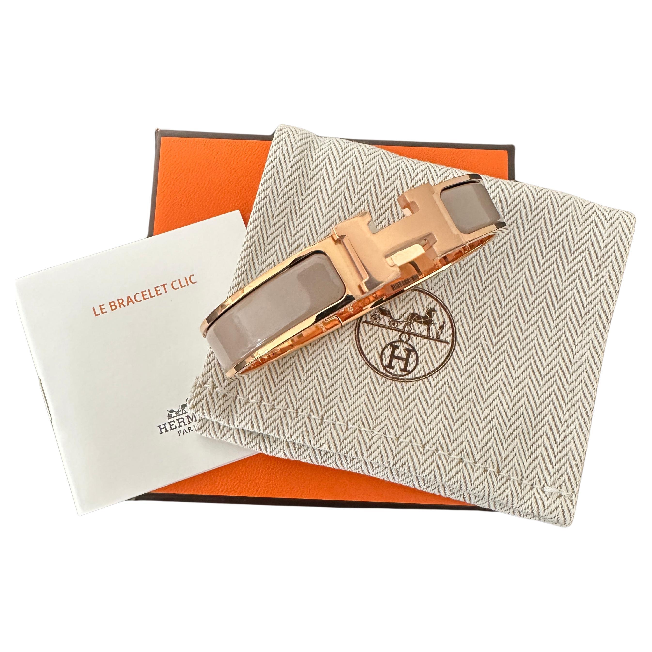 New Hermes Clic Clac Bracelet Marron Glace Rose Gold Hardware GM For Sale