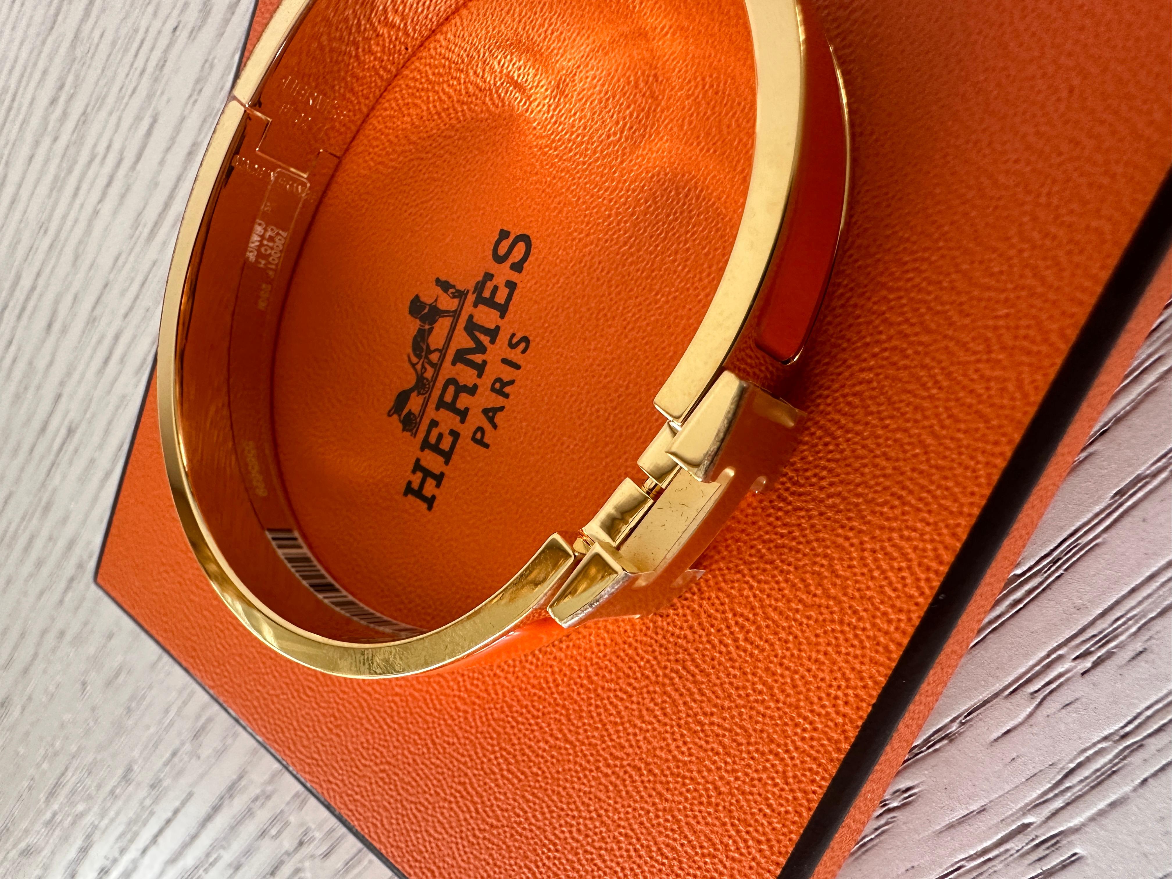 Women's or Men's New Hermes Clic Clac H Bracelet Orange GM Yellow Gold Hardware GM