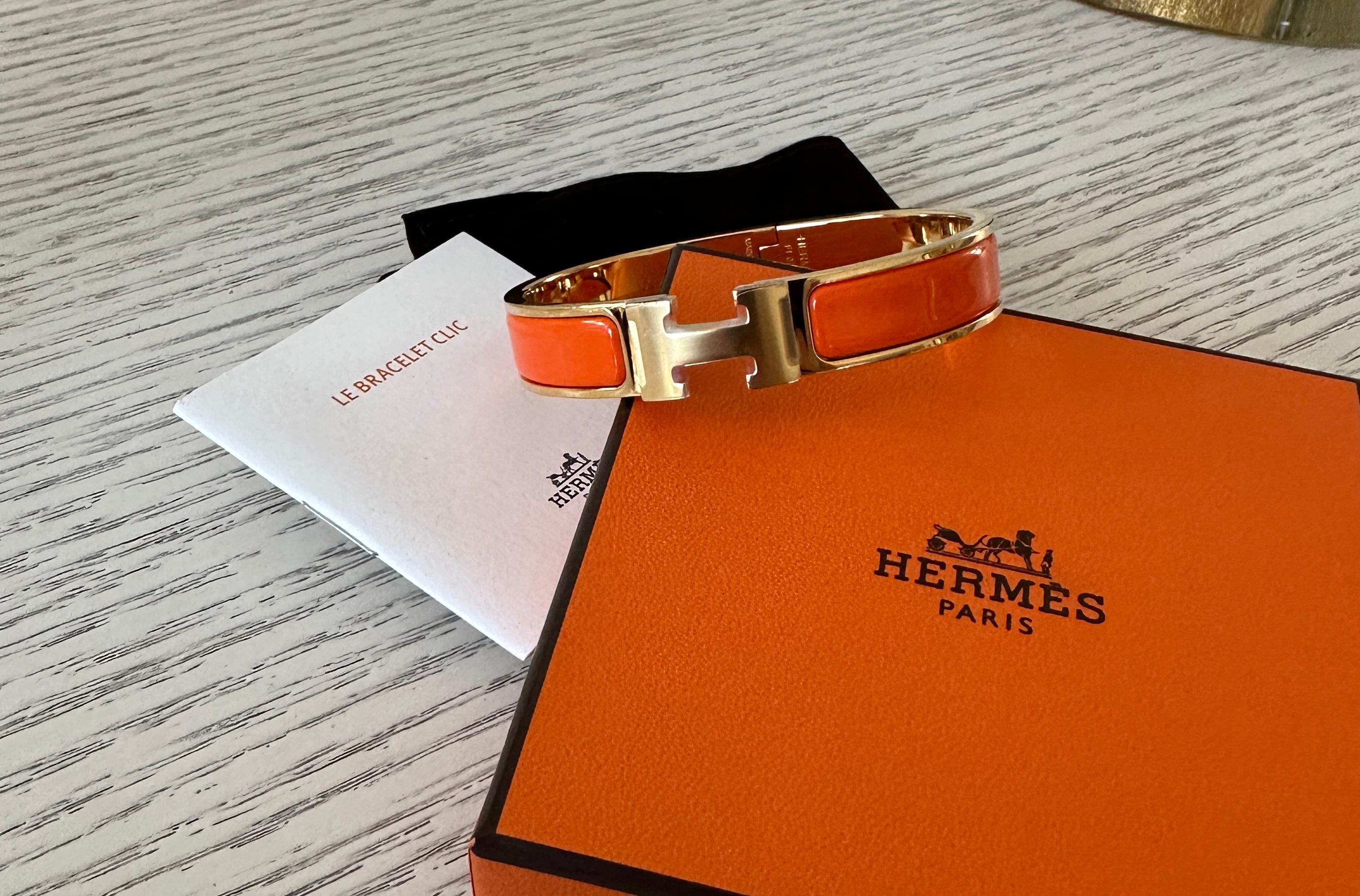 New Hermes Clic Clac H Bracelet Orange GM Yellow Gold Hardware GM 4