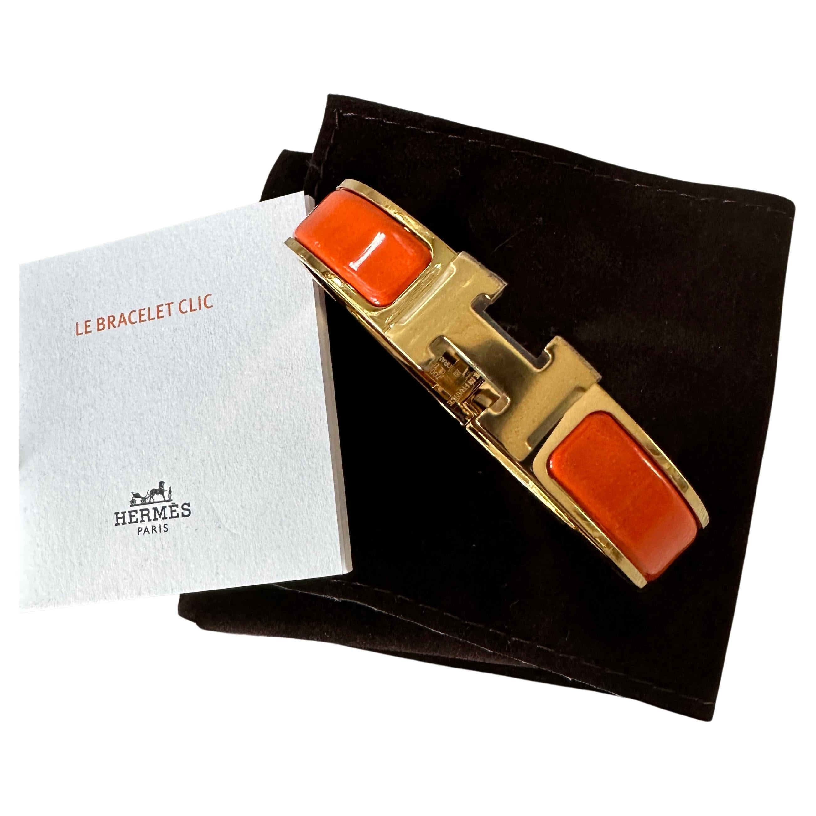 New Hermes Clic Clac H Bracelet Orange GM Yellow Gold Hardware GM