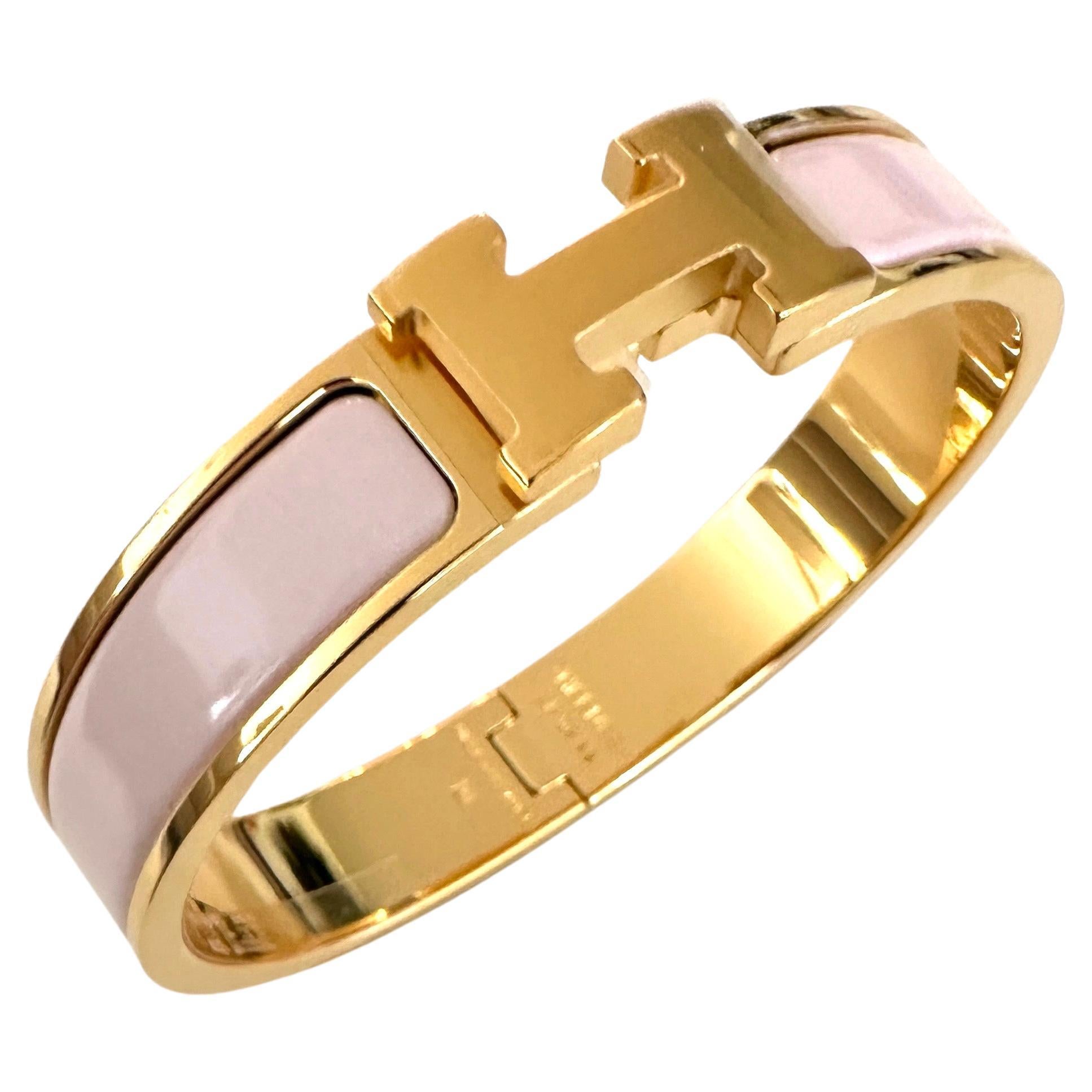 New Hermes Clic Clac H Bracelet Rose Cendeur GM Yellow Gold Hardware GM ...