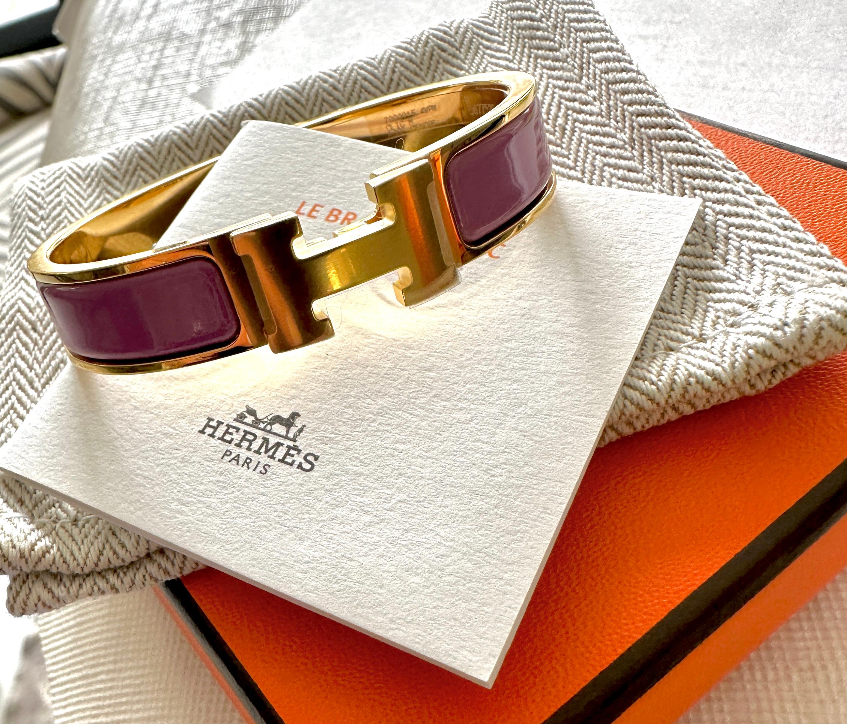 Women's or Men's New Hermes Clic Clac H Bracelet Rose Cendre PM Yellow Gold Hardware  For Sale
