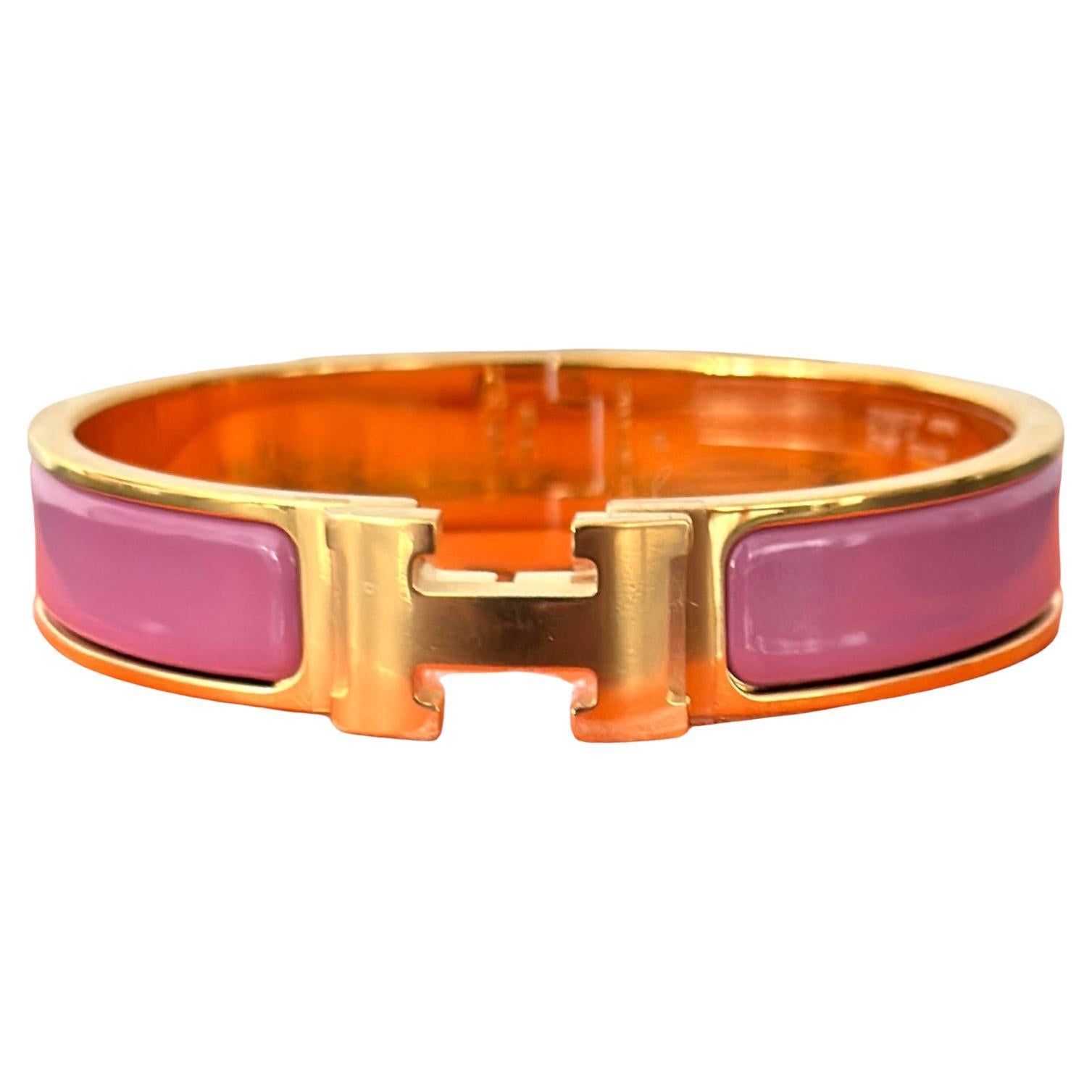New Hermes Clic Clac H Bracelet Rose Cendre GM Yellow Gold Hardware GM For Sale