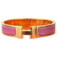 New Hermes Clic Clac H Bracelet Rose Cendre PM Yellow Gold Hardware 