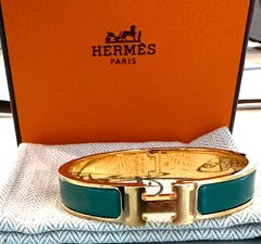 New Hermes Clic Clac H Bracelet Vert Flamboyent GM Yellow Gold Hardware GM