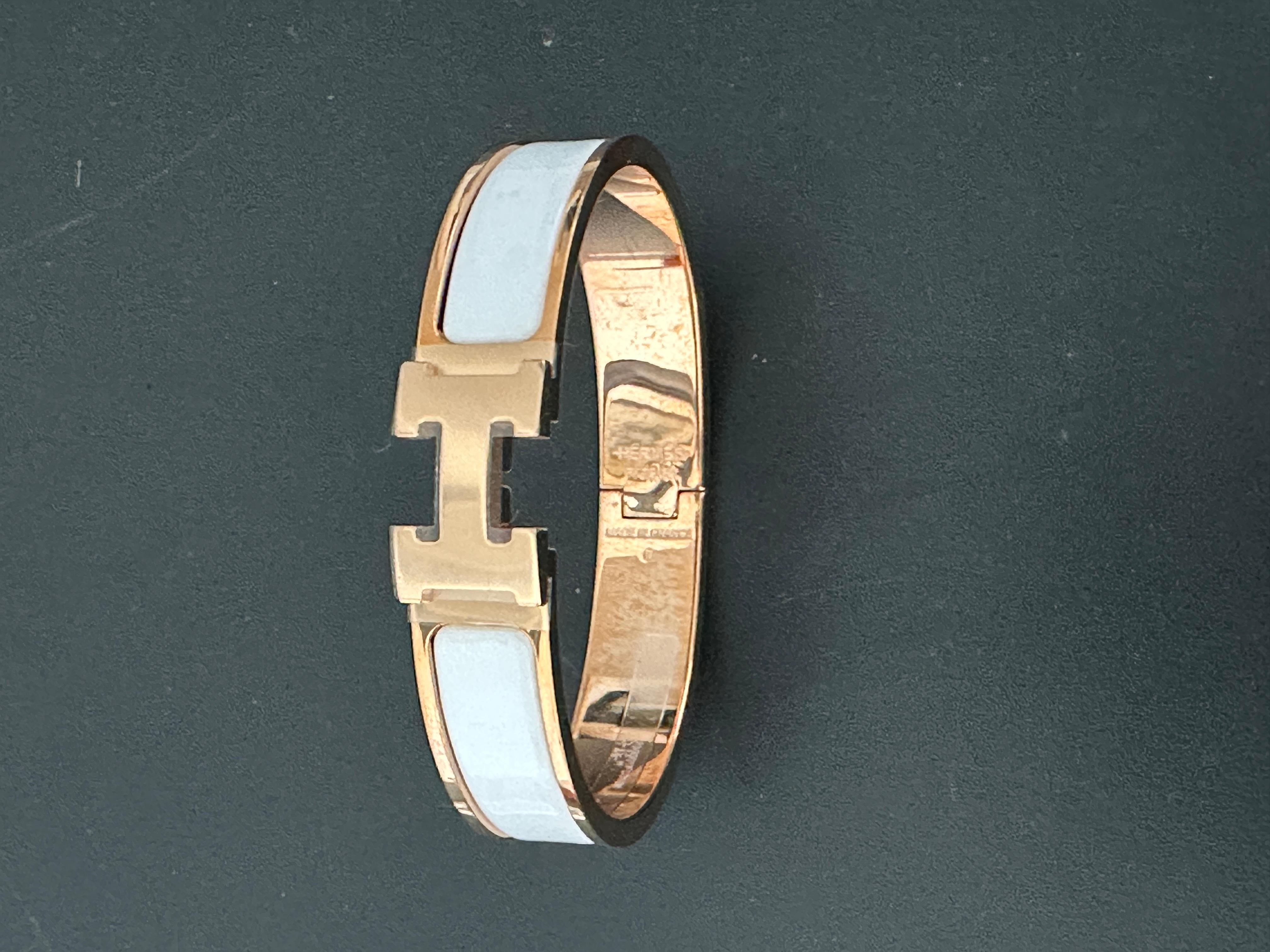 Neu Hermes Clic Clac H Armband Weiß GM Rose Gold Hardware GM für Damen oder Herren im Angebot