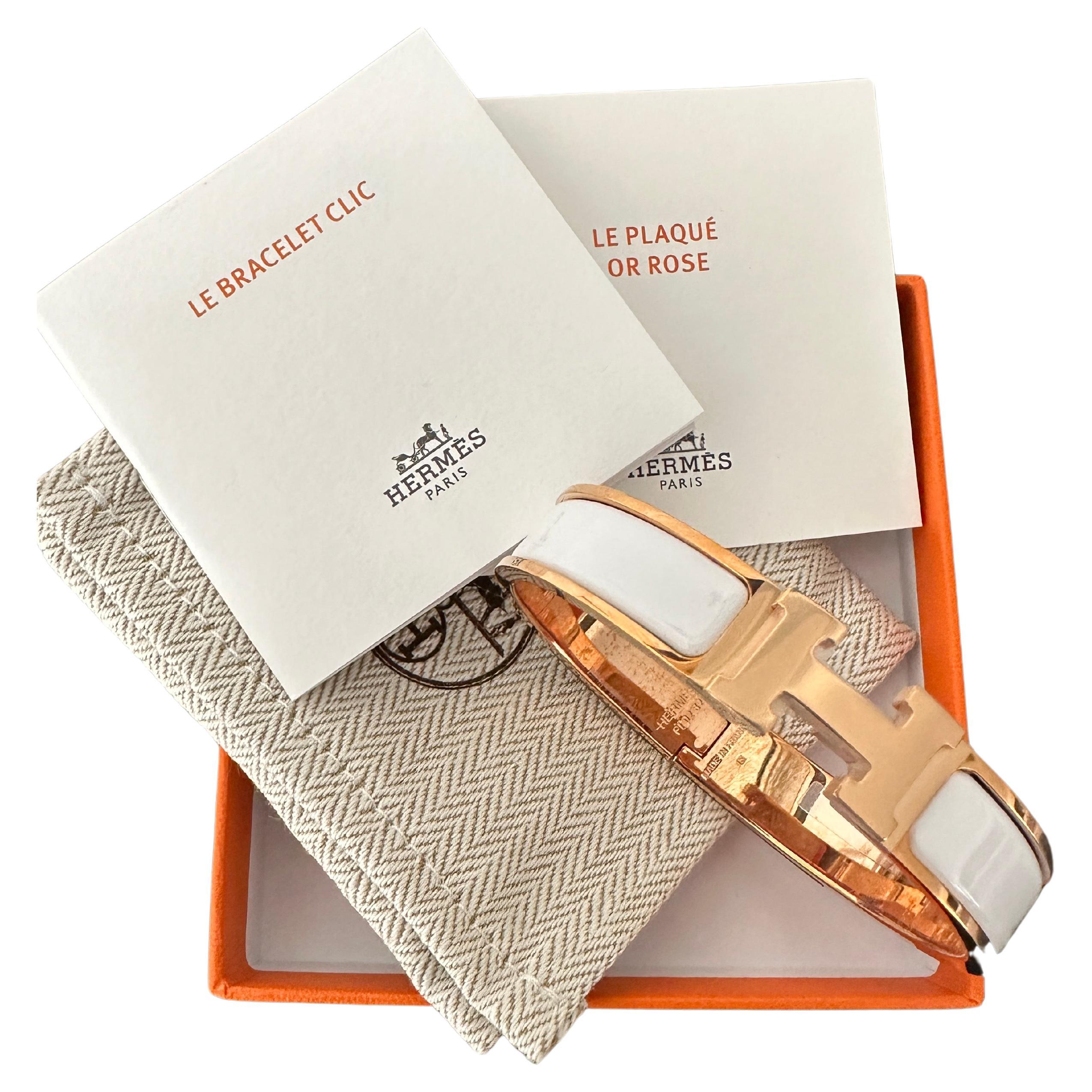 New Hermes Clic Clac H Bracelet White GM Rose Gold Hardware GM en vente