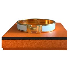 New Hermes Clic Clac H Bracelet White GM Yellow Gold Hardware GM