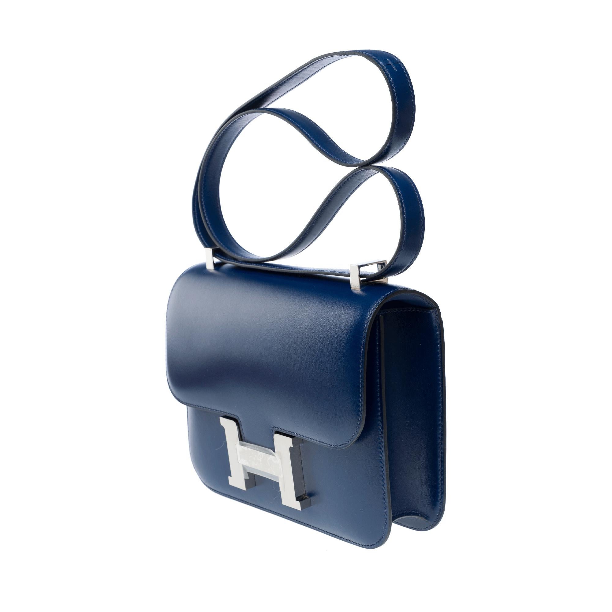 Women's New Hermès Constance 23 shoulder bag in sapphire blue box calf leather , PHW For Sale