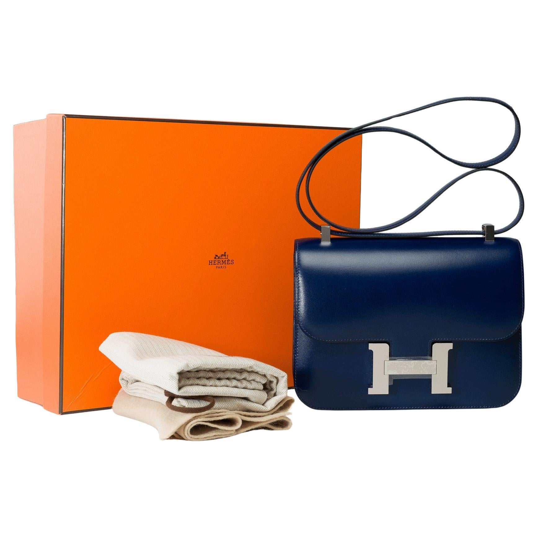 New Hermès Constance 23 shoulder bag in sapphire blue box calf leather , PHW For Sale