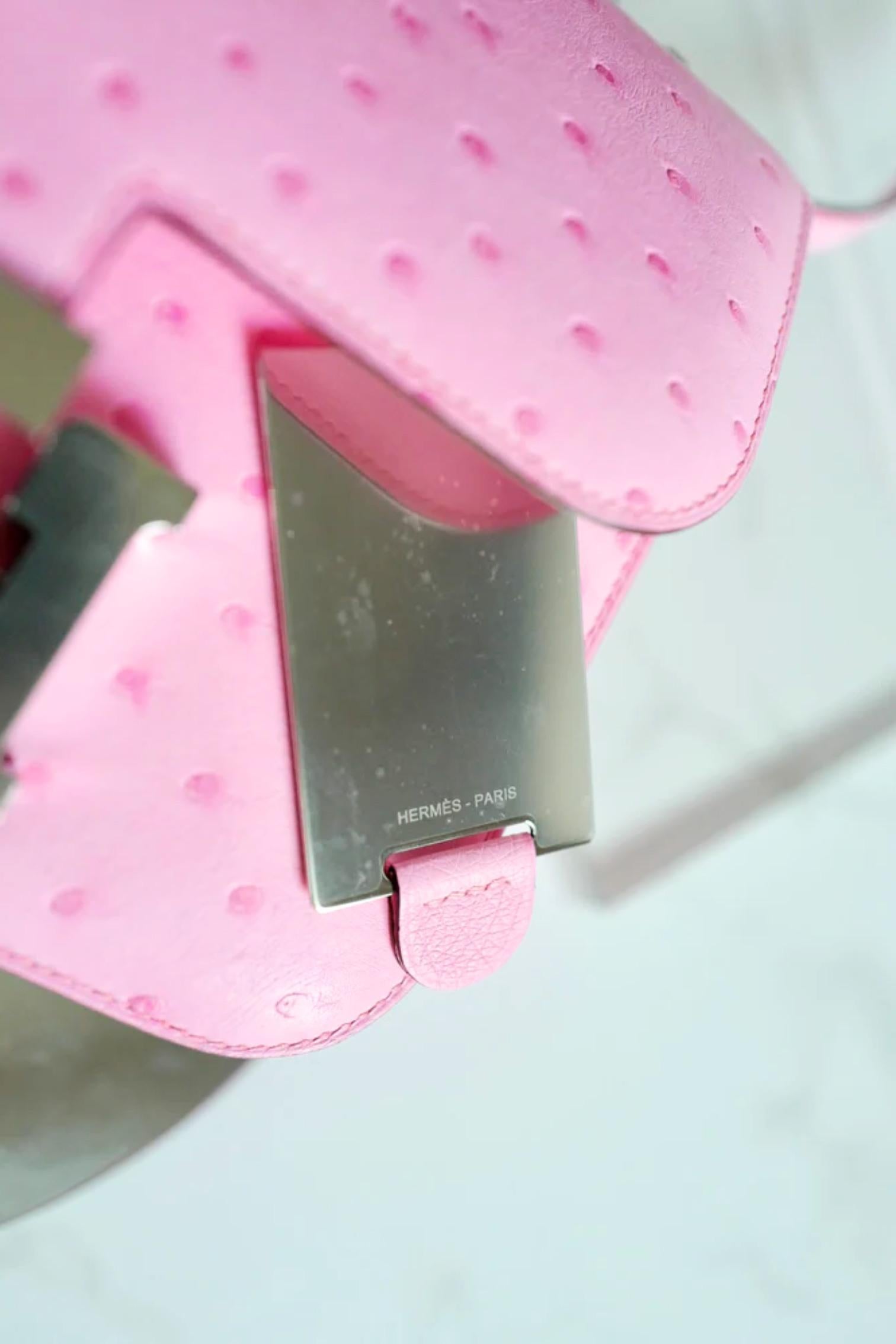 NEW Hermes Constance III Mini Mirror Ostrich Rose Bubblegum Pink W en vente 7