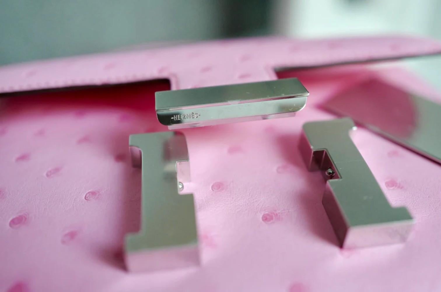 NEW Hermes Constance III Mini Mirror Ostrich Rose Bubblegum Pink W en vente 8