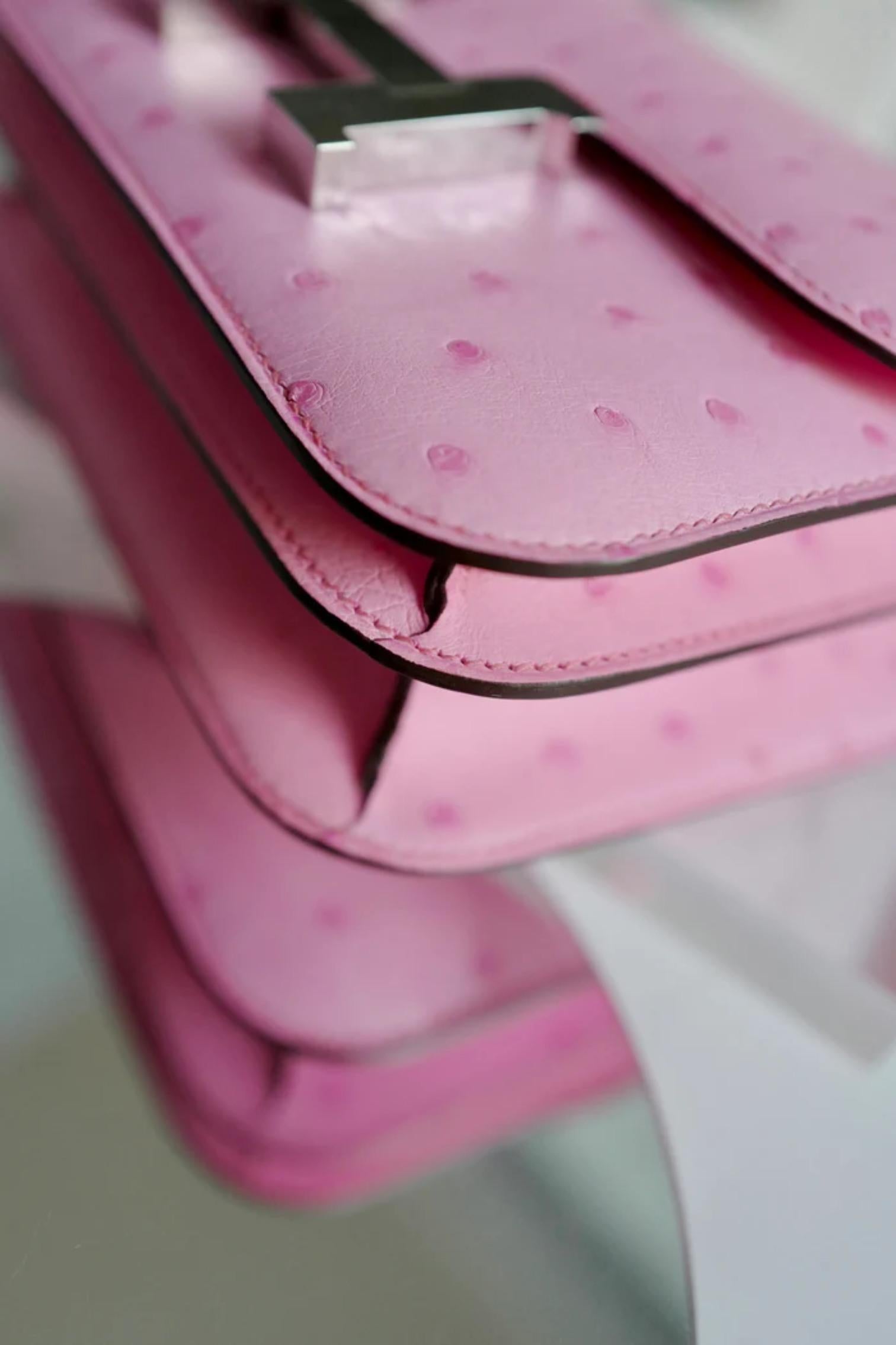 NEW Hermes Constance III Mini Mirror Ostrich Rose Bubblegum Pink W en vente 10