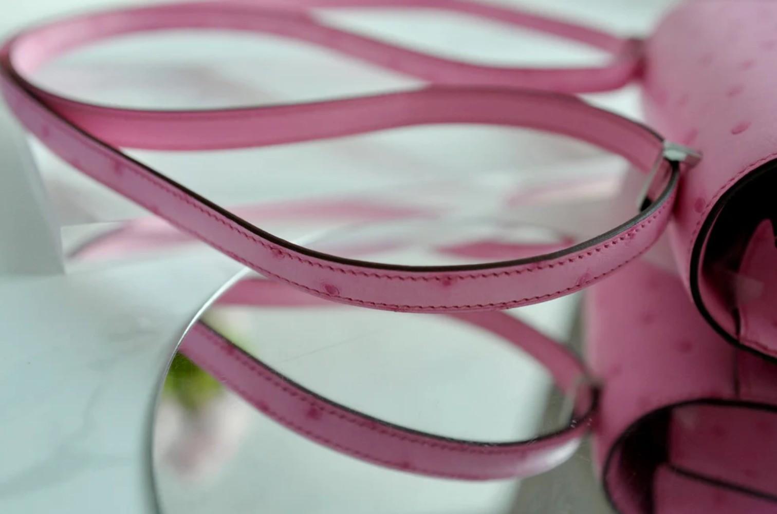 NEW Hermes Constance III Mini Mirror Ostrich Rose Bubblegum Pink W en vente 11