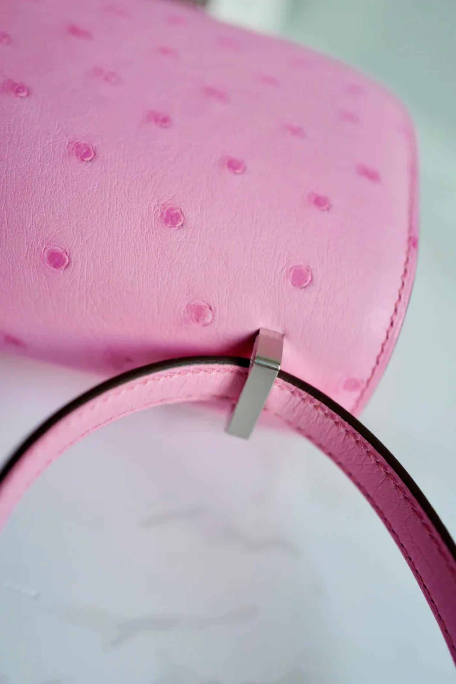 NEW Hermes Constance III Mini Mirror Ostrich Rose Bubblegum Pink W en vente 12