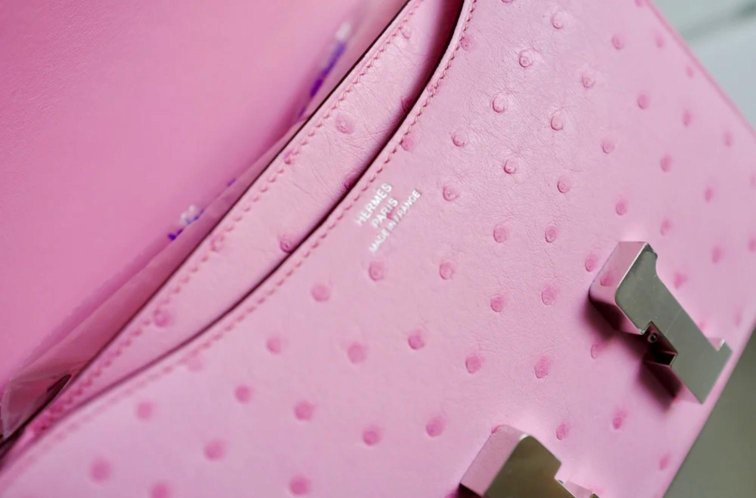 NEW Hermes Constance III Mini Mirror Ostrich Rose Bubblegum Pink W en vente 13