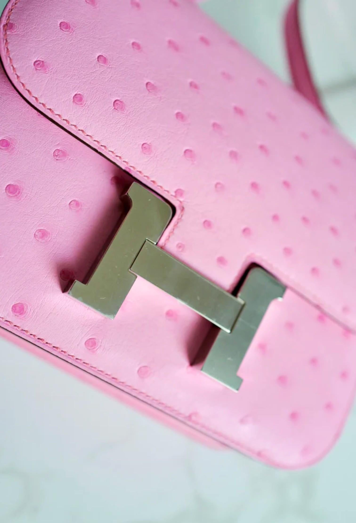 NEW Hermes Constance III Mini Mirror Ostrich Rose Bubblegum Pink W en vente 14