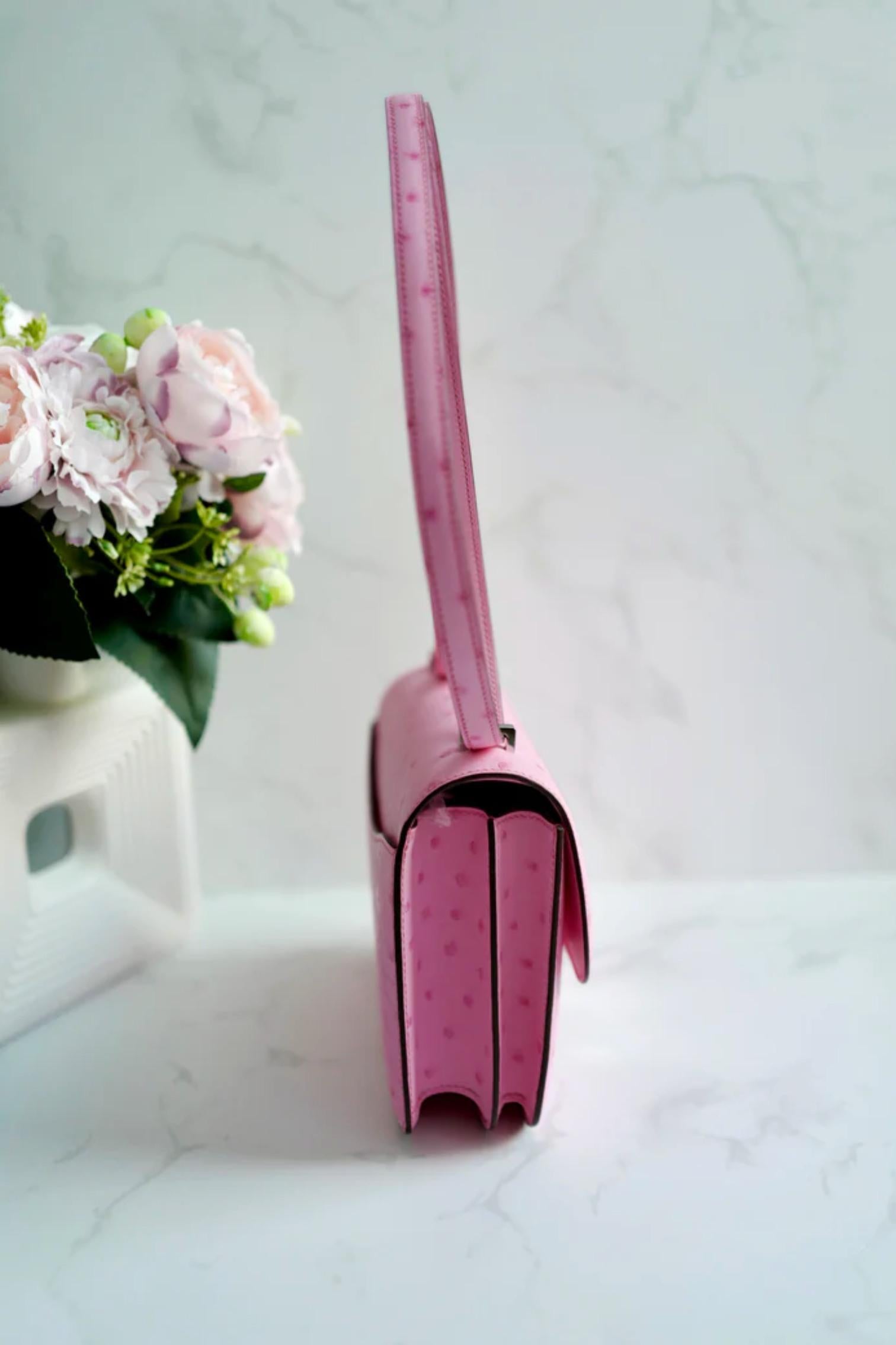 NEW Hermes Constance III Mini Mirror Ostrich Rose Bubblegum Pink W en vente 2