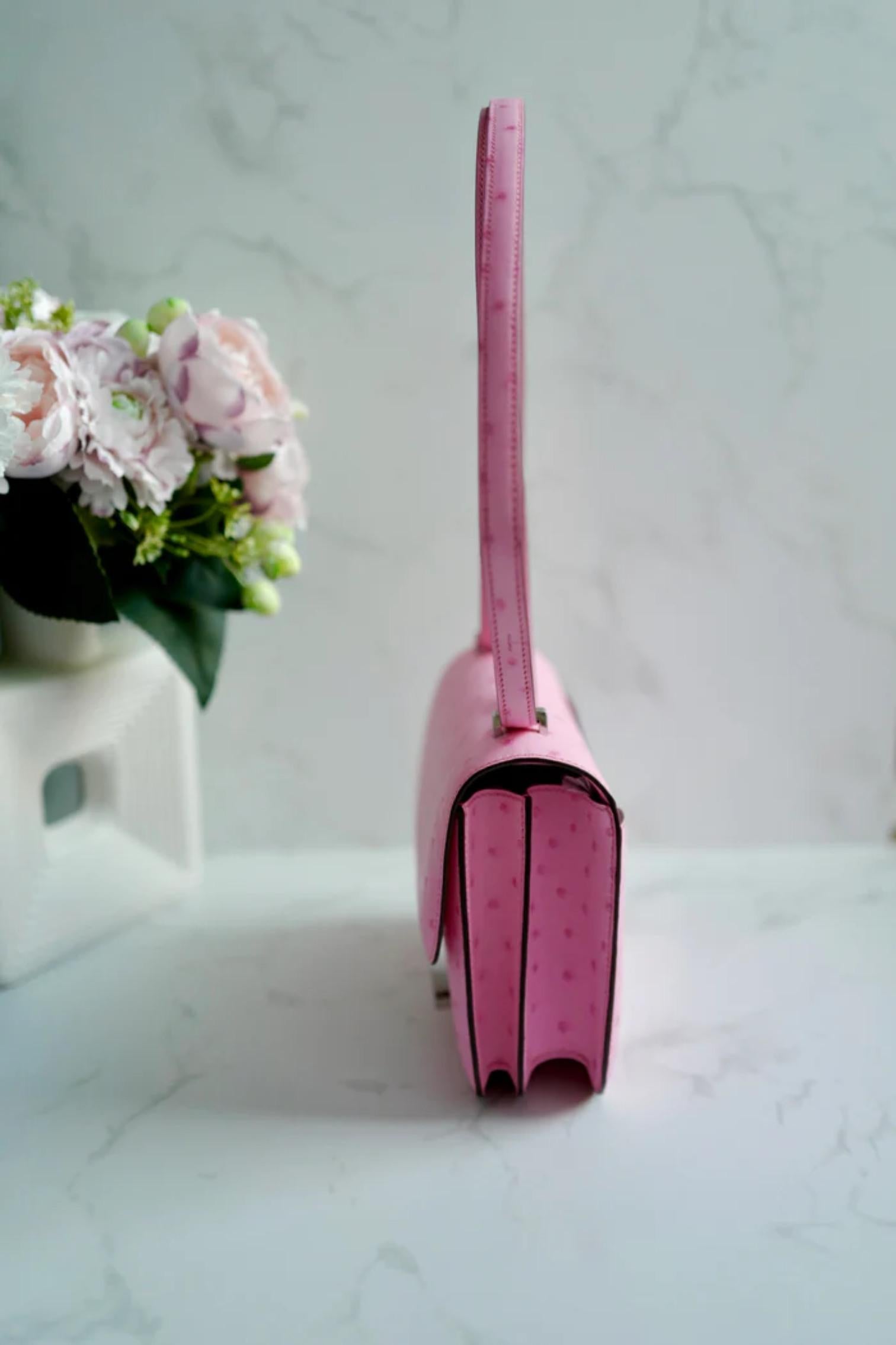 NEW Hermes Constance III Mini Mirror Ostrich Rose Bubblegum Pink W en vente 3