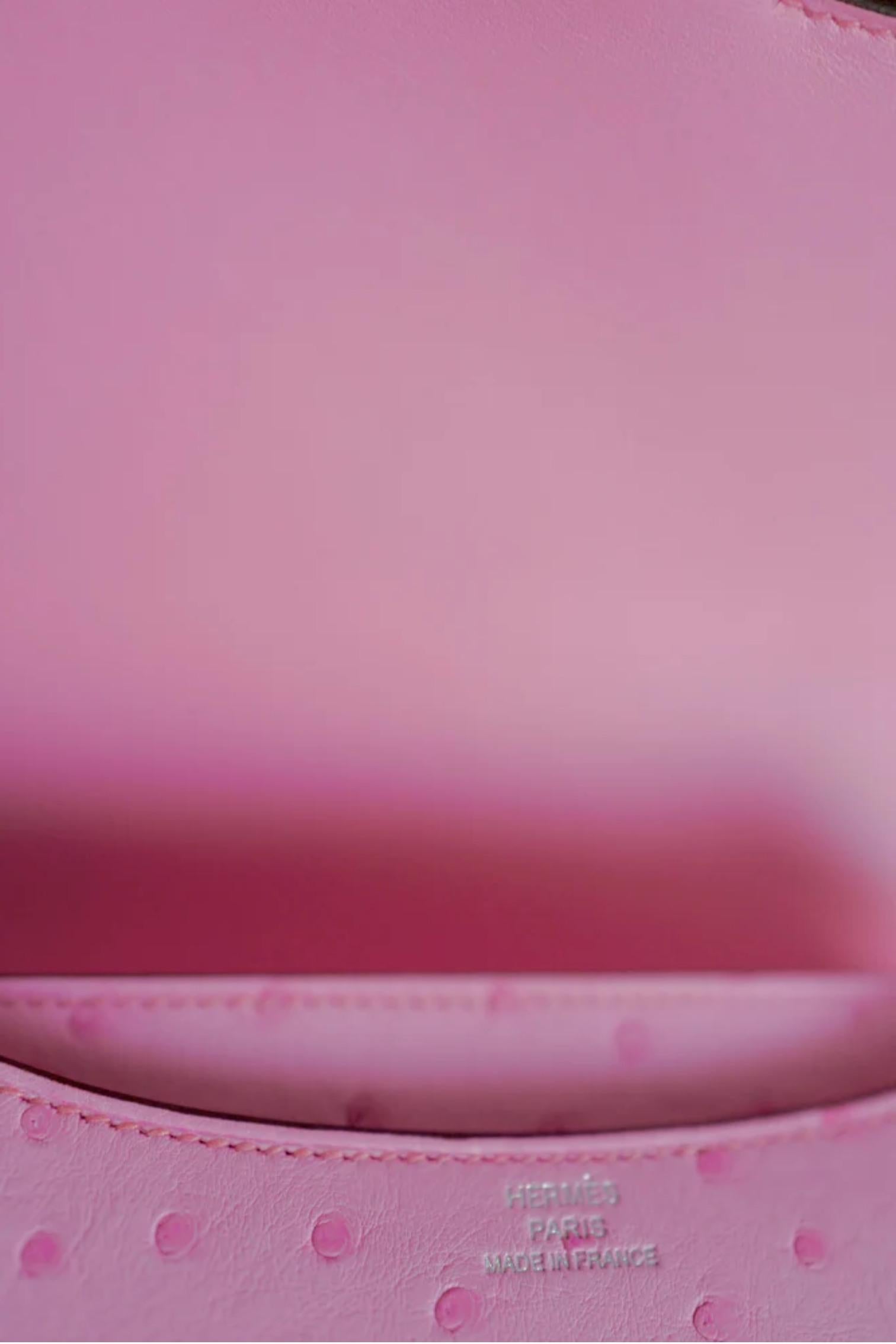 NEW Hermes Constance III Mini Mirror Ostrich Rose Bubblegum Pink W en vente 6