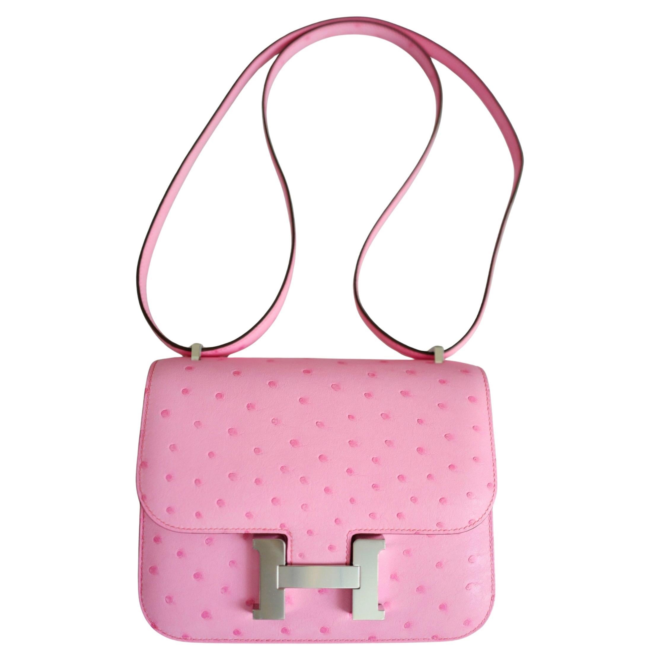 NUOVO Hermes Constance III Mini Specchio Struzzo Rosa Bubblegum W