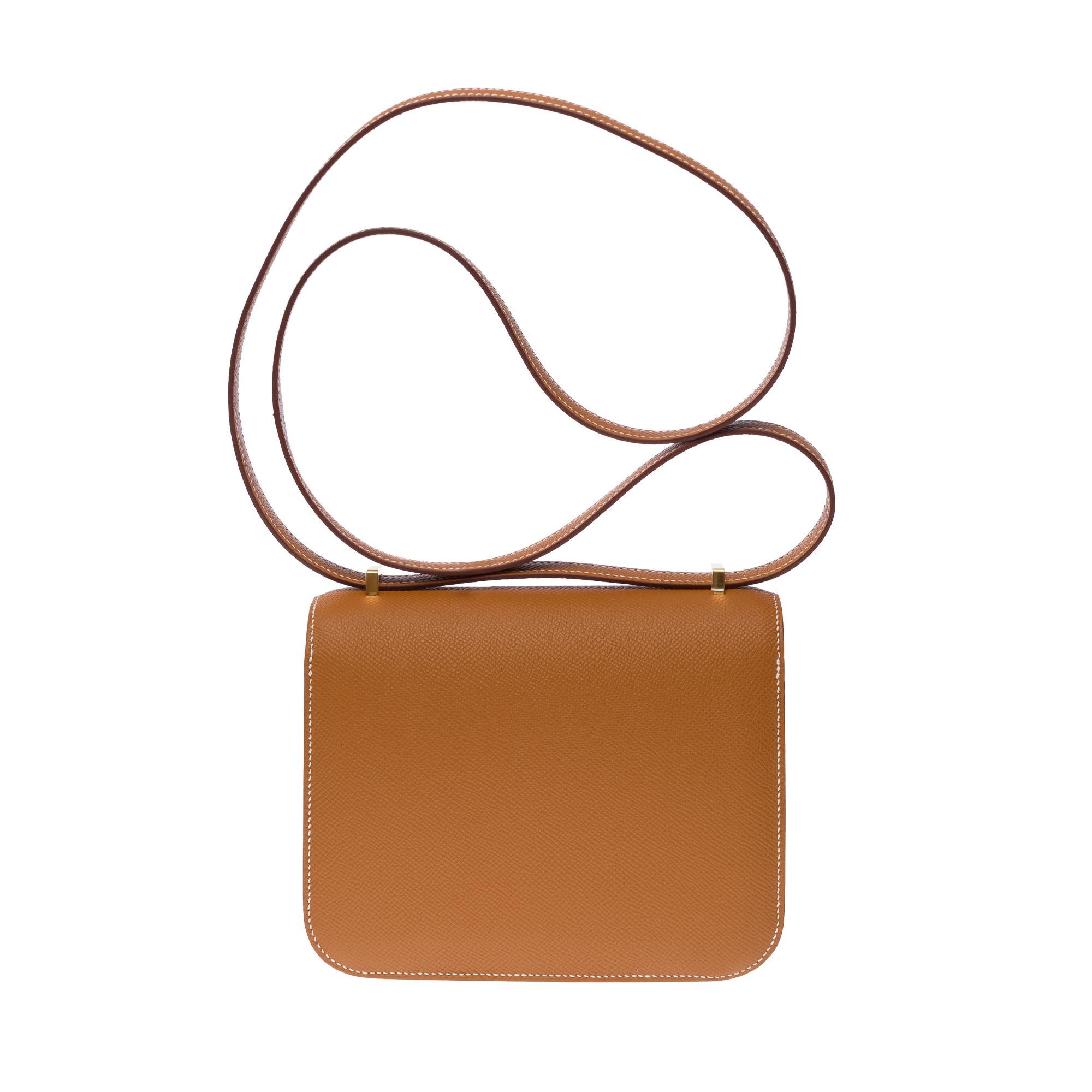 Brown New Hermès Constance Mini 18 Mirror shoulder bag in Gold Epsom calf leather, GHW For Sale