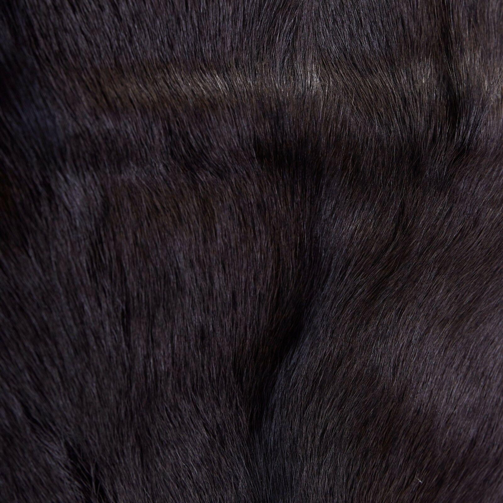 new HERMES dark green goat fur black leather lined belted scarf vest top FR38 S 5