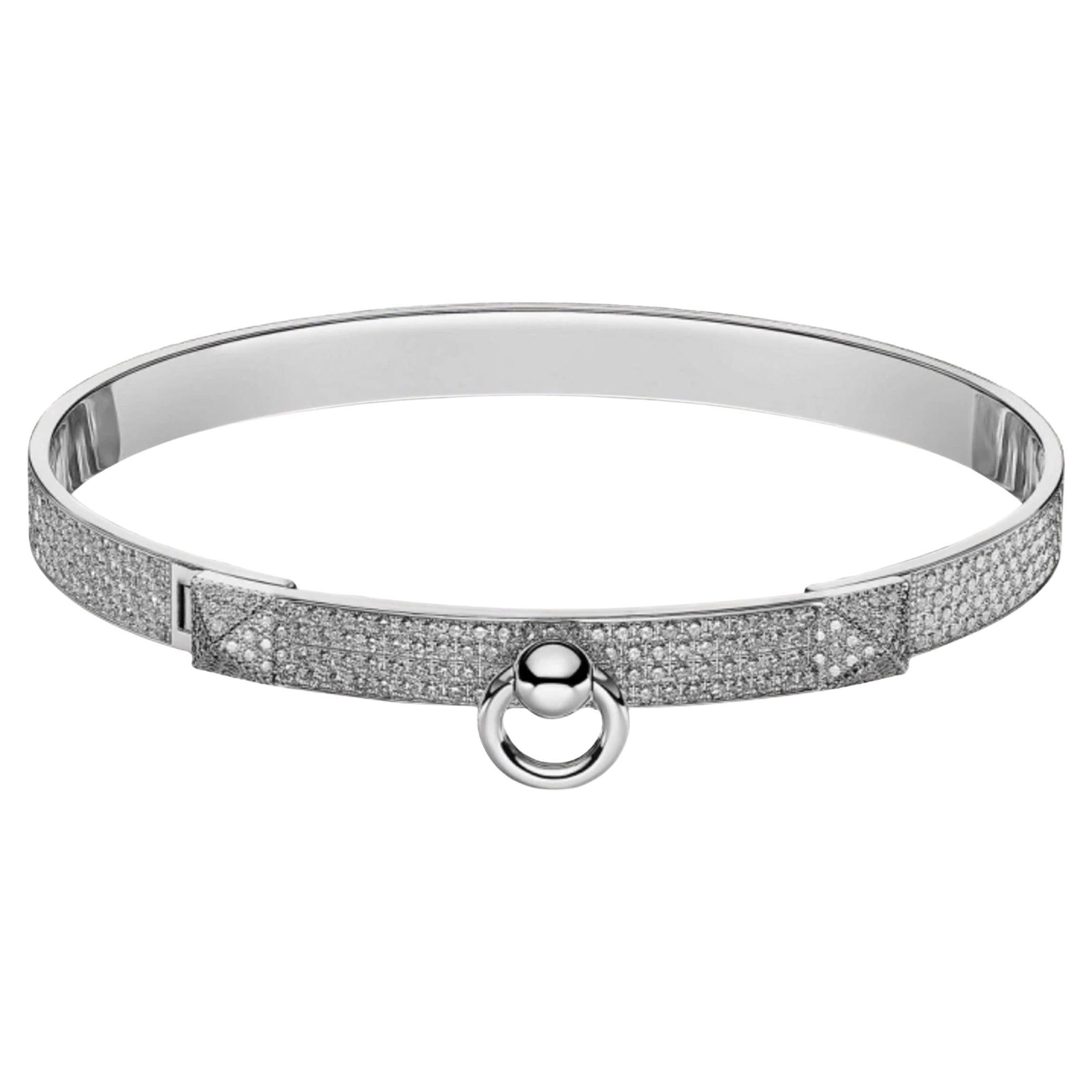 NOUVEAU Bracelet Hermes De Chien en or blanc entièrement pavé de diamants ST Over $60K