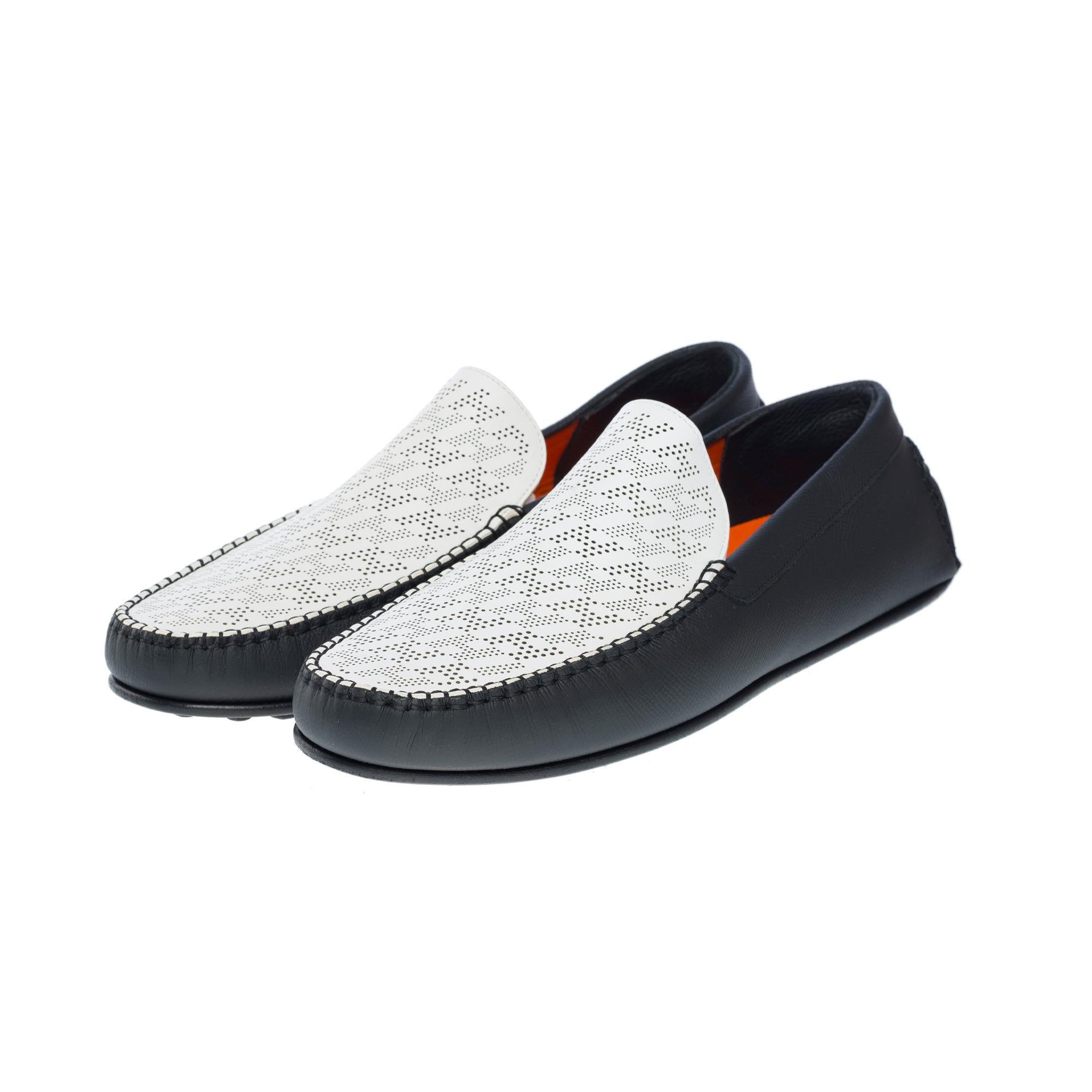 Gray New Hermès Driving loafer in Epsom calfskin and perforated calf