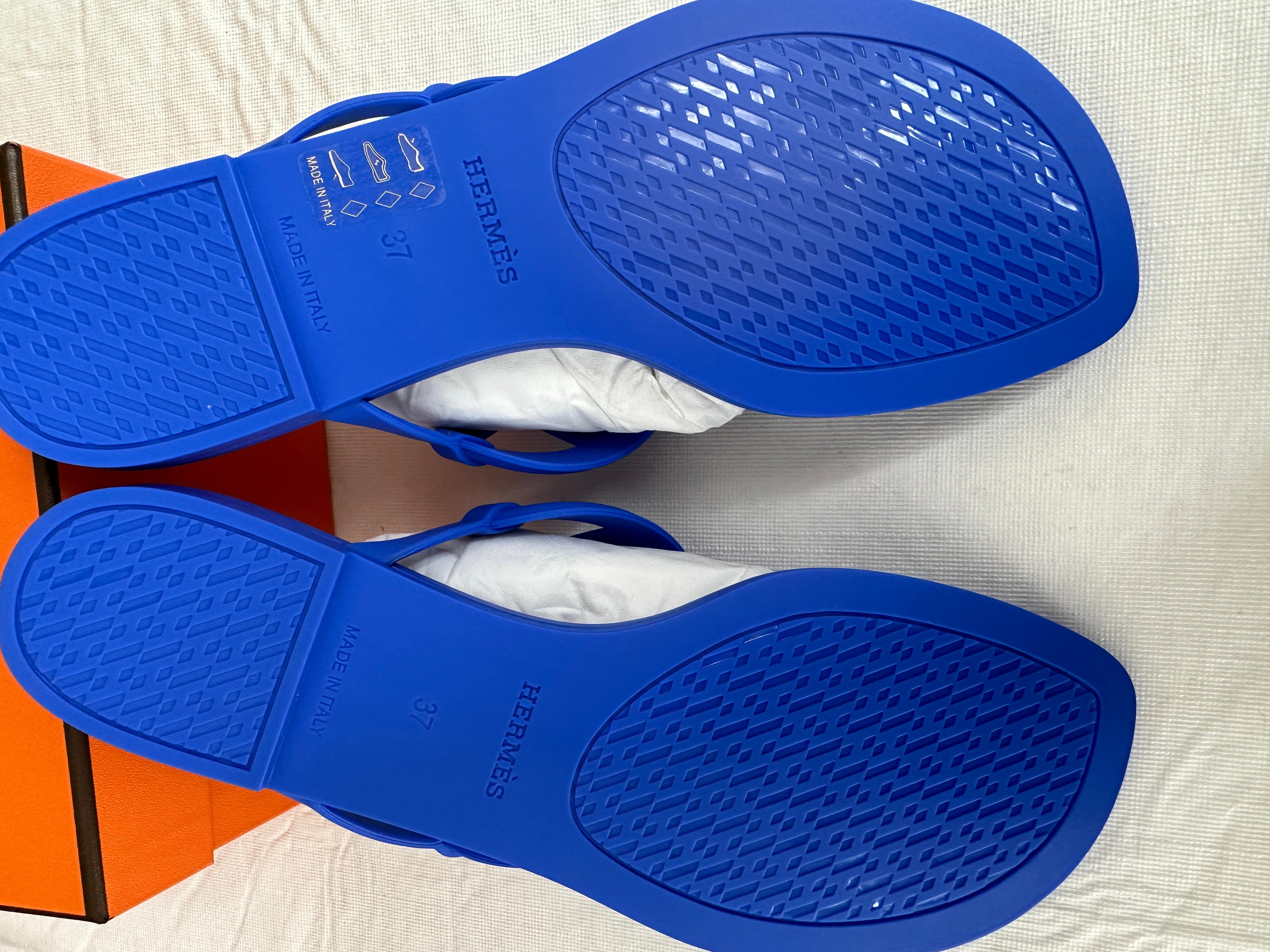 New HERMES Egerie Bleu Outremer Chaine d'Ancre Motif Sandal 37 In New Condition In West Chester, PA