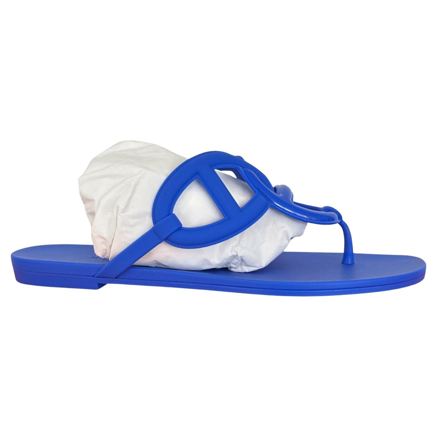 New HERMES Egerie Bleu Outremer Chaine d'Ancre Motif Sandal 37 For Sale at  1stDibs
