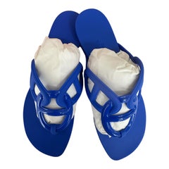 New HERMES Egerie Sandals Bleu Outremer Chaine d'Ancre Motif Sandal 35