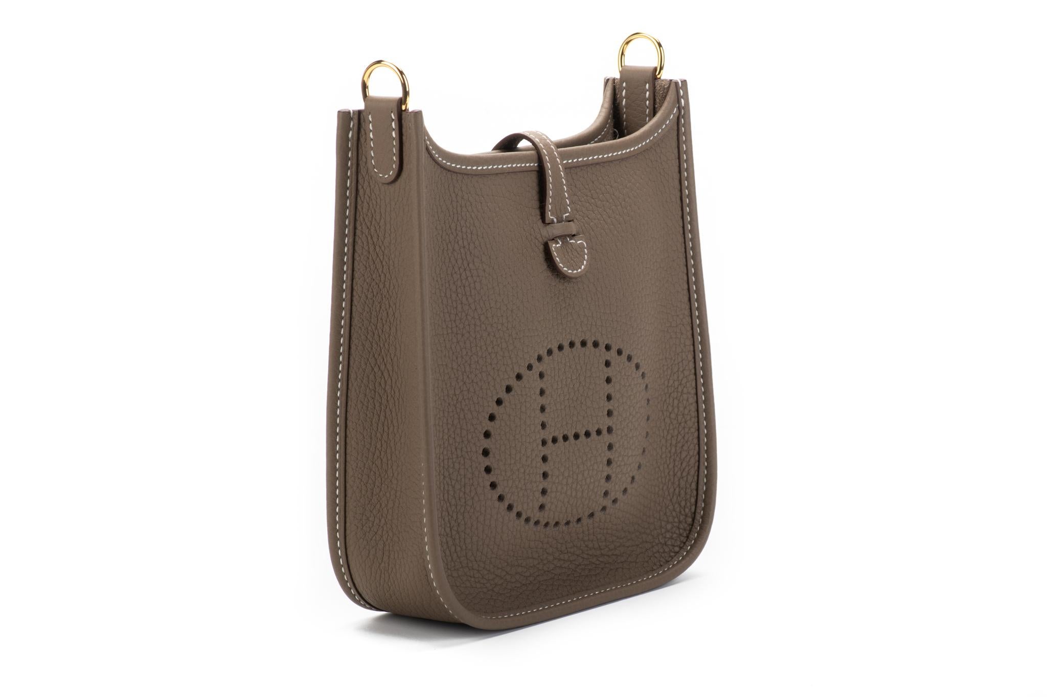 Marrone NUOVA Borsa Hermès Etoupe & Blue Mini Evelyne