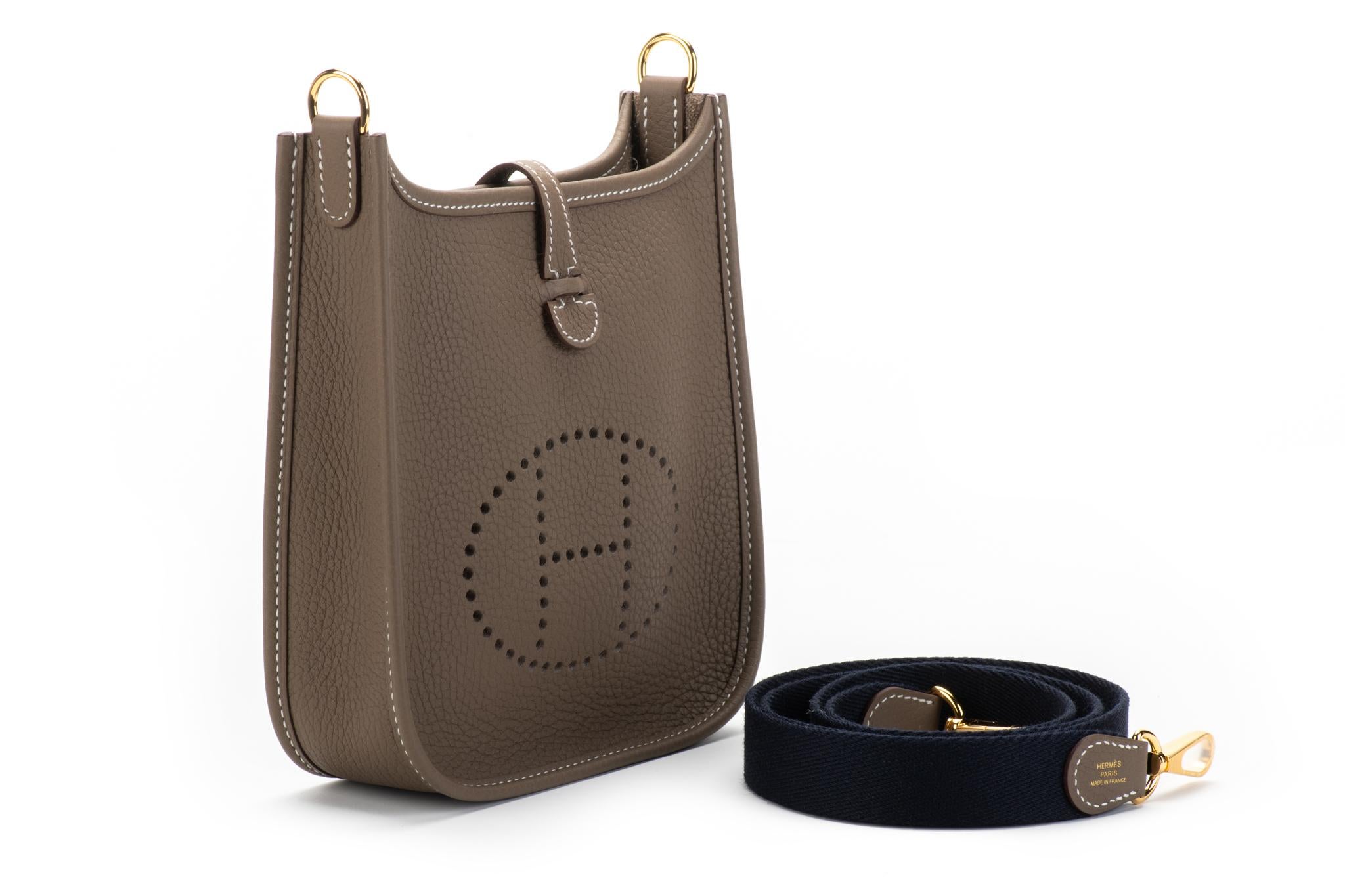 NEW Hermès Etoupe & Blue Mini Evelyne Bag 1