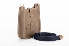 New Hermès Etoupe & Blue Mini Evelyne in Box