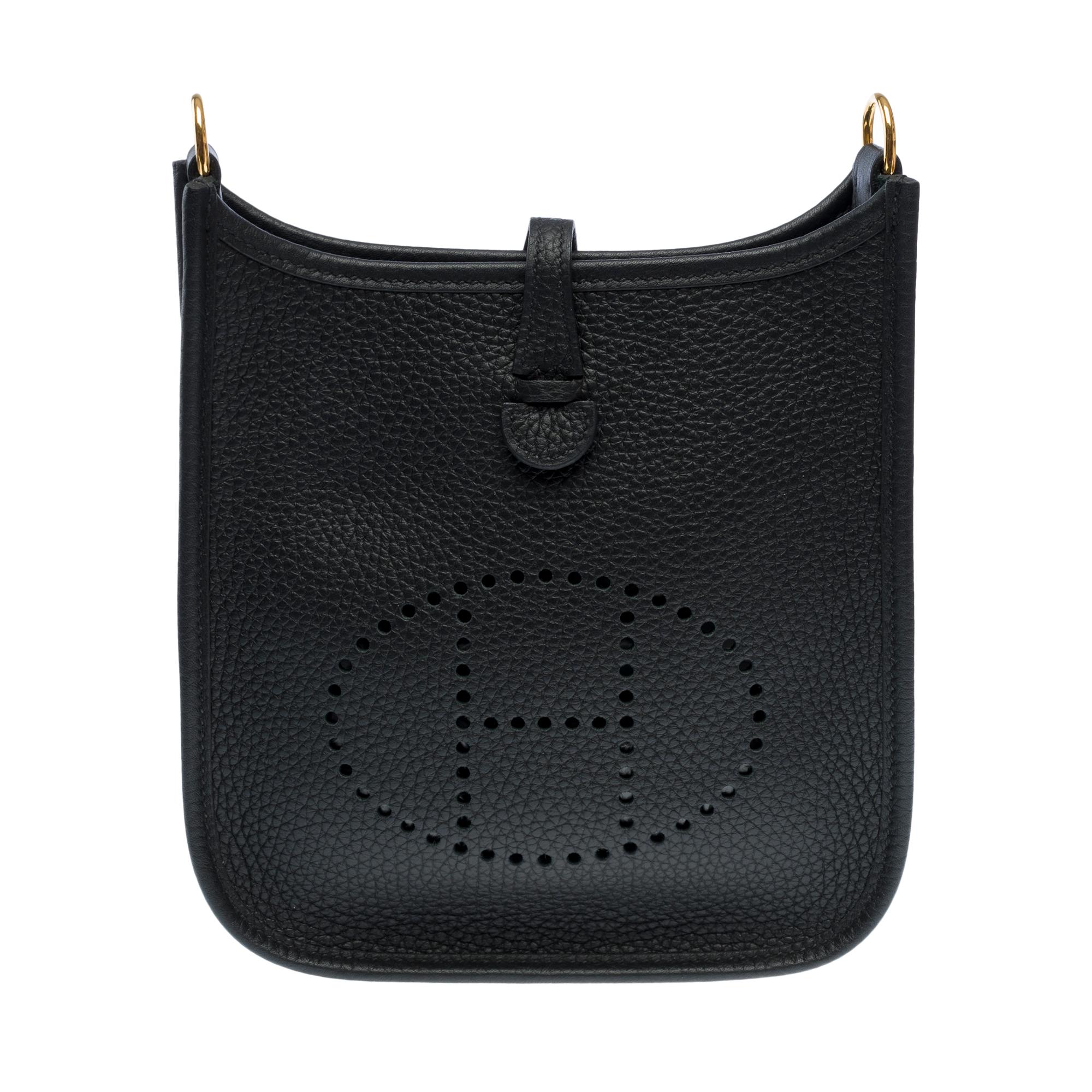 Orange New Hermès Evelyne 16 TPM shoulder bag in Black Taurillon Clemence leather, GHW