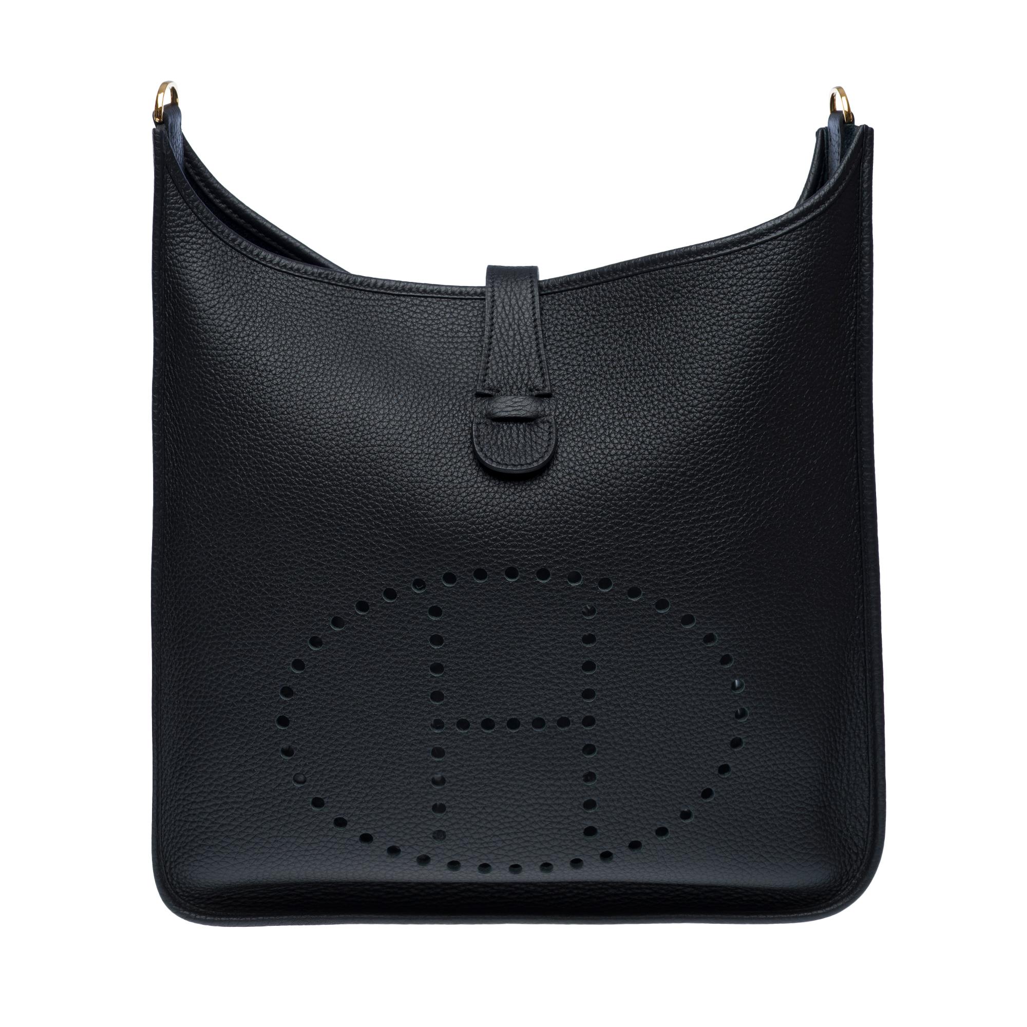Orange New Hermès Evelyne III 33 (GM) shoulder bag in Black Taurillon Calf leather, GHW