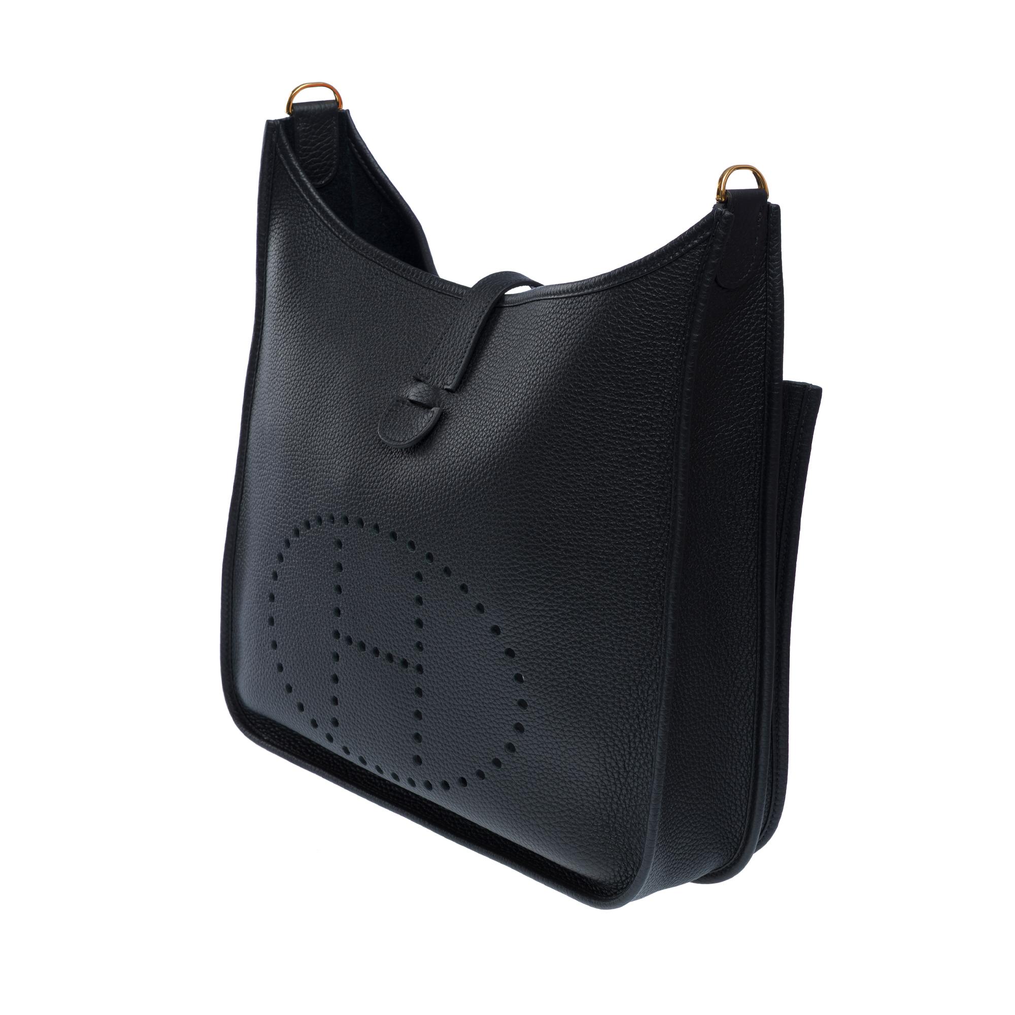 Women's New Hermès Evelyne III 33 (GM) shoulder bag in Black Taurillon Calf leather, GHW