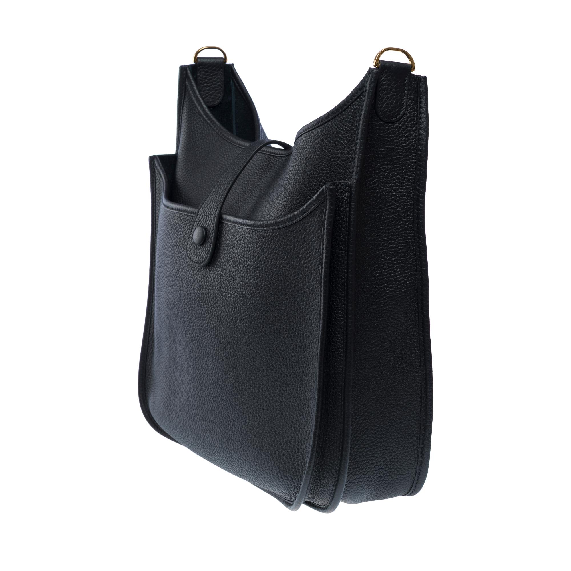 New Hermès Evelyne III 33 (GM) shoulder bag in Black Taurillon Calf leather, GHW 1