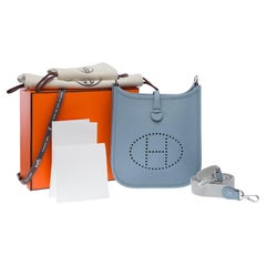 &New Hermès Evelyne TPM Amazone Umhängetasche aus blauem Lin Taurillon Leder, PHW
