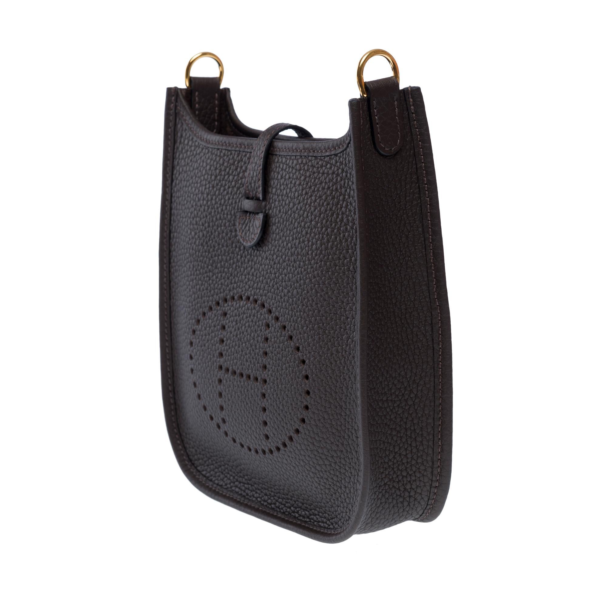 Women's New Hermès Evelyne TPM Amazone shoulder bag in Brown Taurillon leather, GHW For Sale