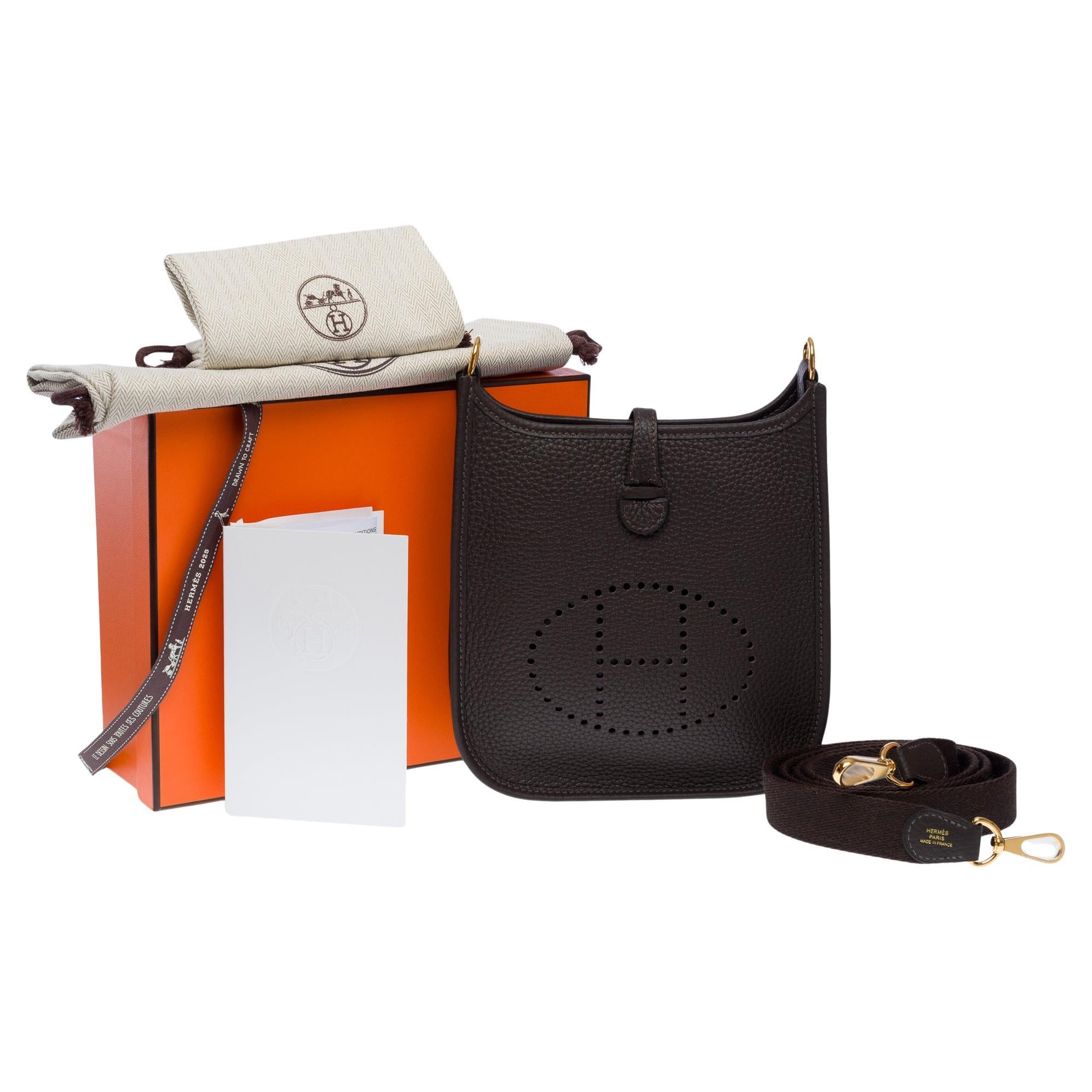 New Hermès Evelyne TPM Amazone shoulder bag in Brown Taurillon leather, GHW For Sale