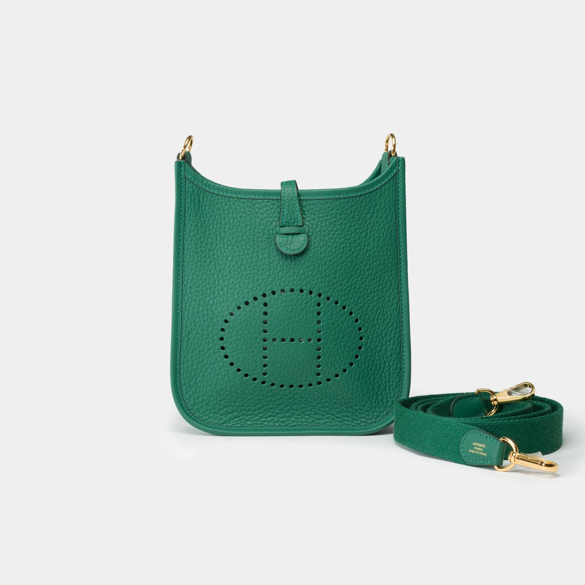 Gorgeous​ ​Hermes​ ​Evelyne​ ​16​ ​TPM​ ​Amazone​ ​shoulder​ ​bag​ ​in​ ​Vert​ ​Moyen​ ​Taurillon​ ​Clemence​ ​leather,​ ​gold-tone​ ​metal​ ​trim​ ​,​ ​a​ ​removable​ ​green​ ​canvas​ ​shoulder​ ​strap​ ​for​ ​a​ ​shoulder​ ​or​ ​crossbody​